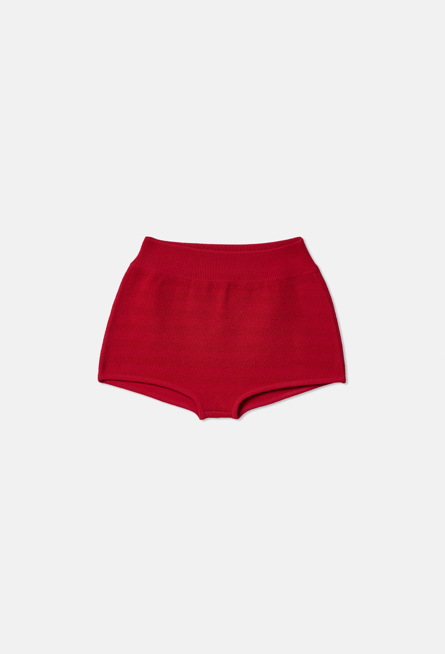 Geometric Rib-Knit Shorts in Apple Red