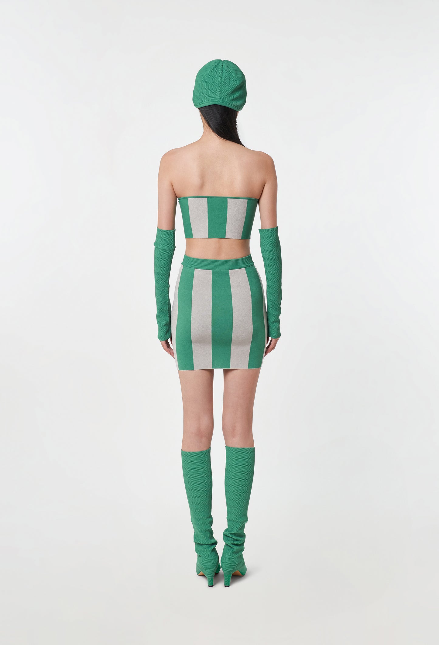 Knit Striped Bandeau Top in Green and Silver
