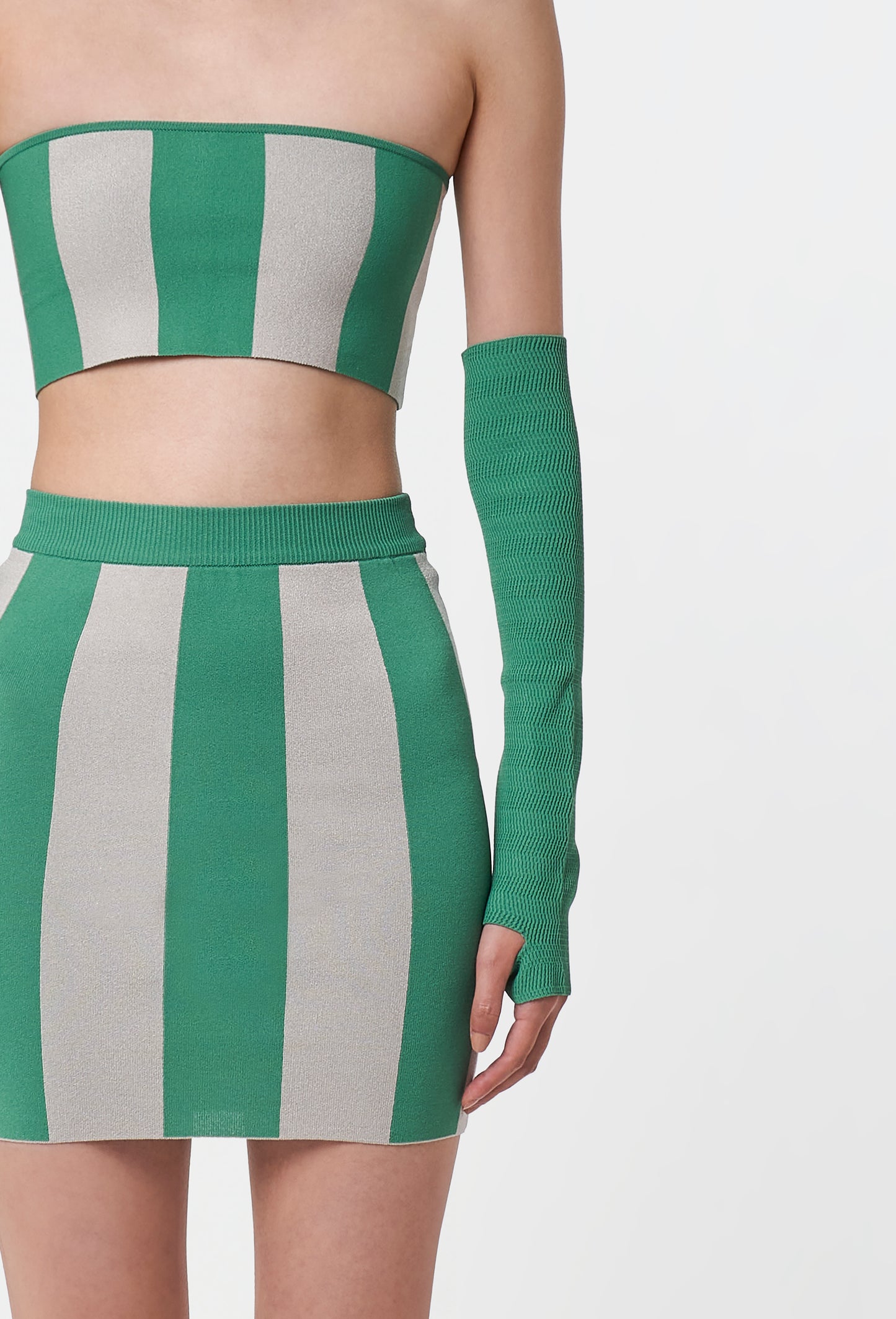 Knit Striped Bandeau Top in Green and Silver