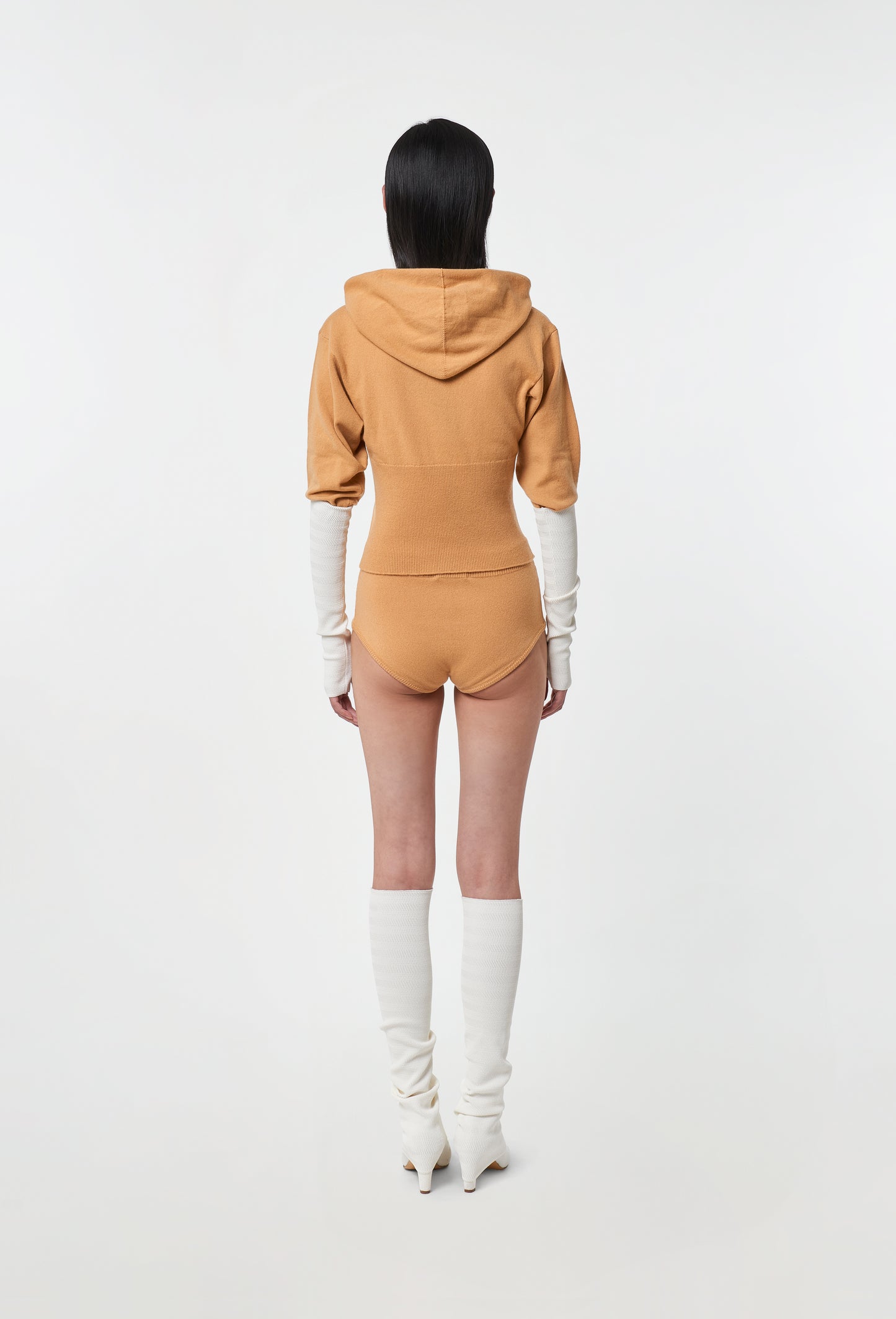 Knit High-waist Shorts in Camel