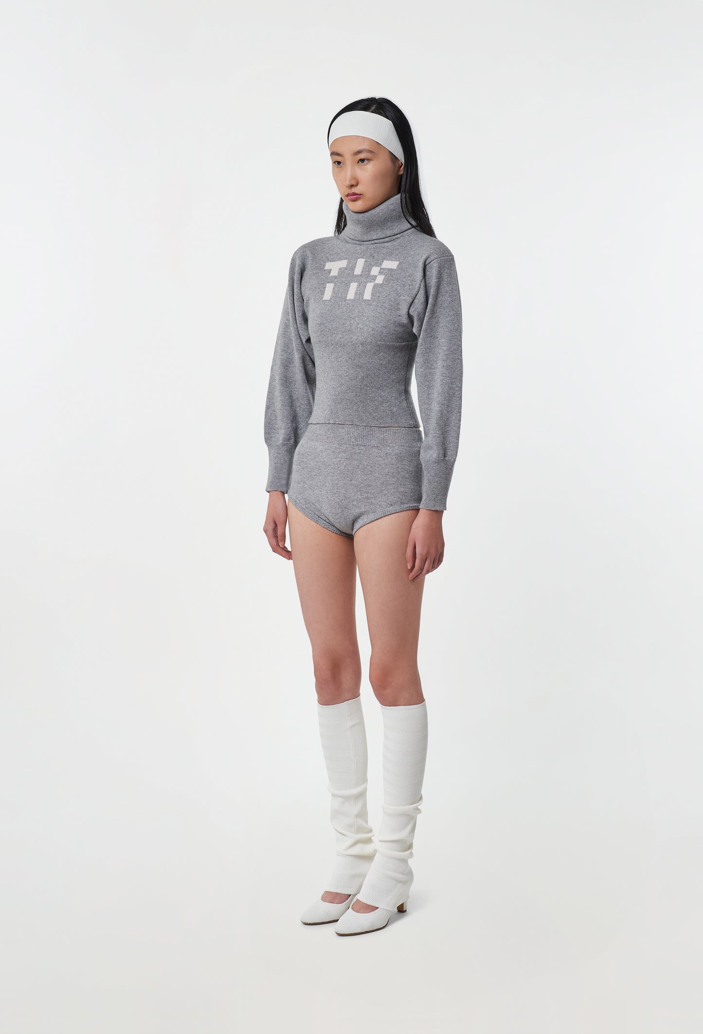 Knit High-waist Shorts in Grey
