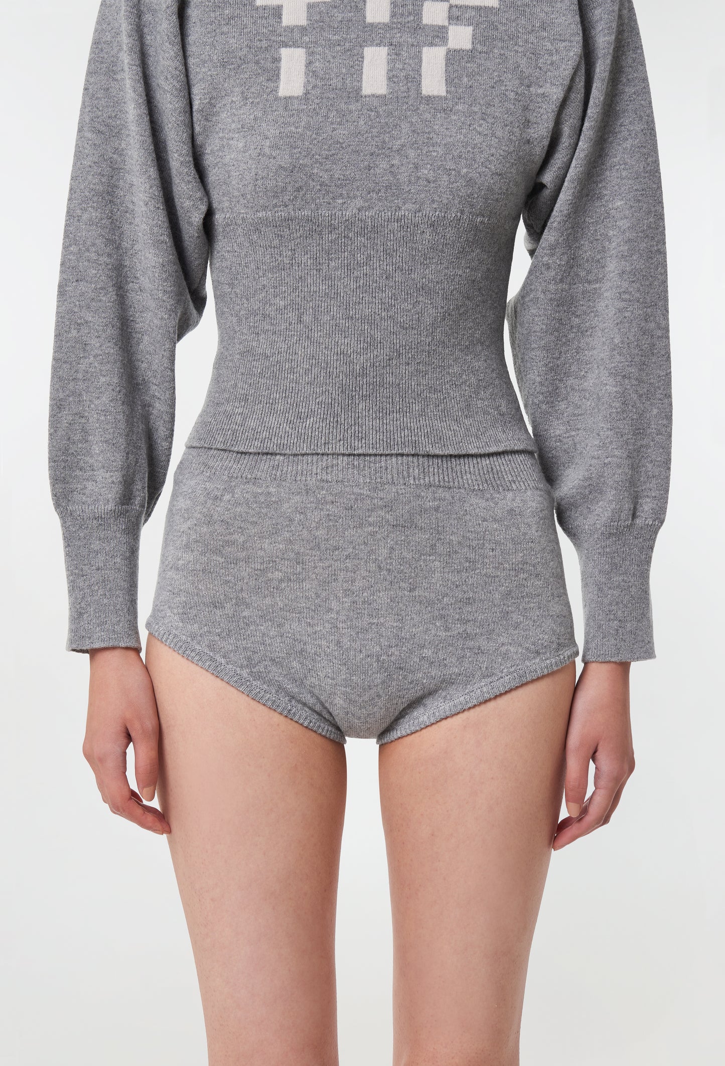 Knit High-waist Shorts in Grey
