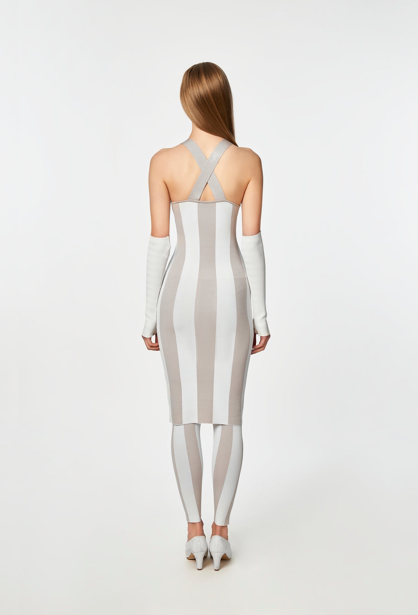 Knit stripe dungaree dress