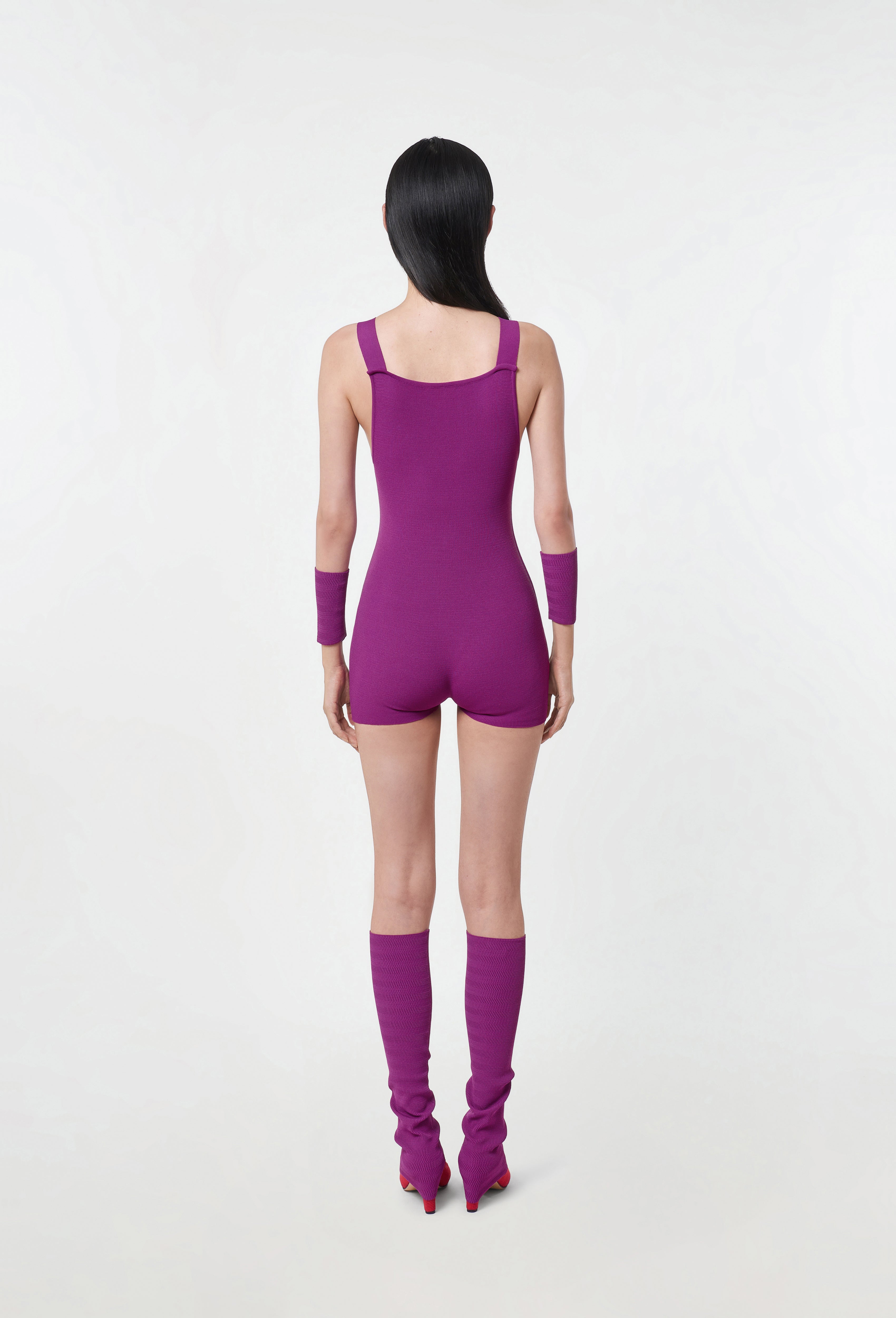 Fine Waffle-Knit Bodysuits in Cyclamen