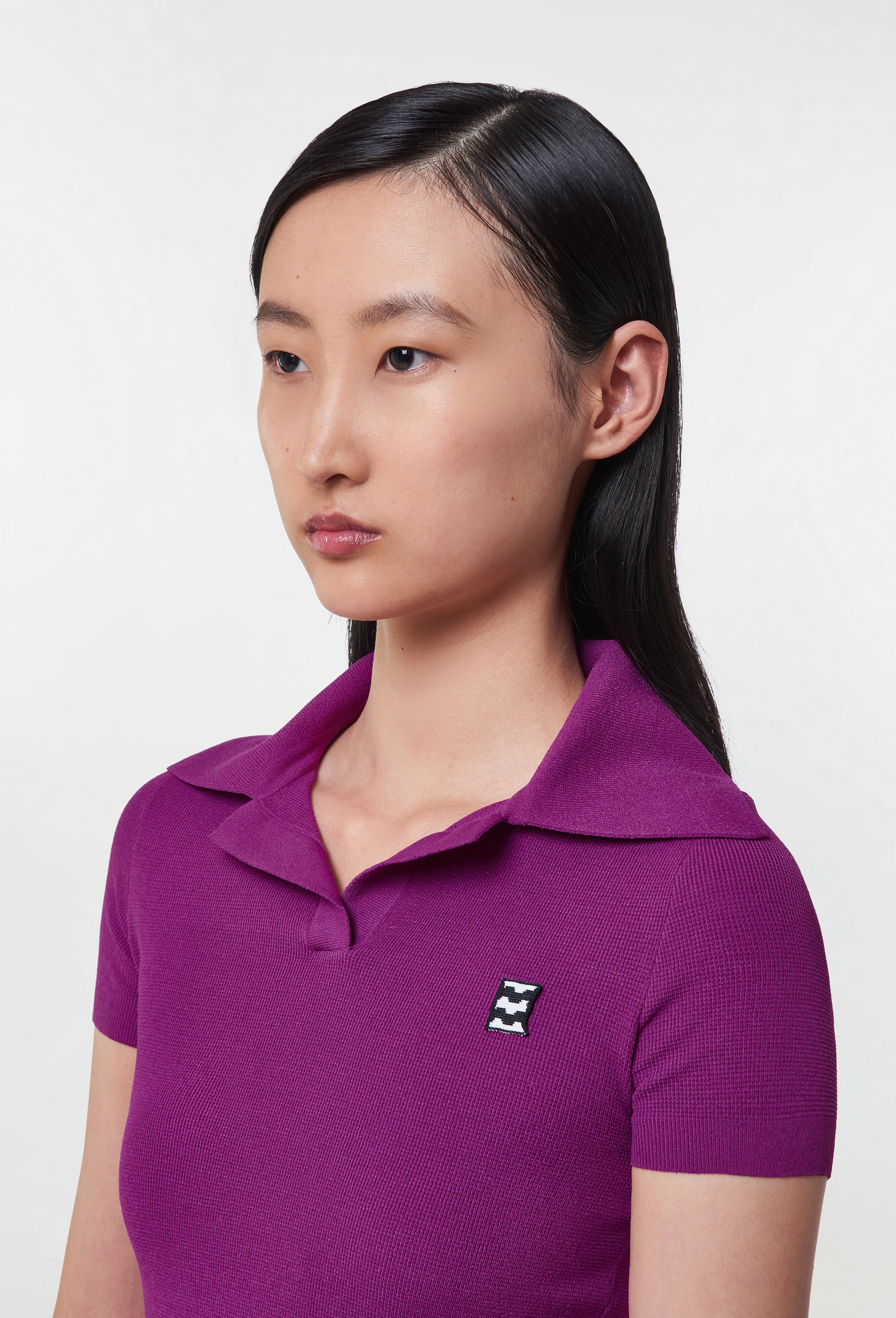 Fine Waffle-Knit Polo in Cyclamen