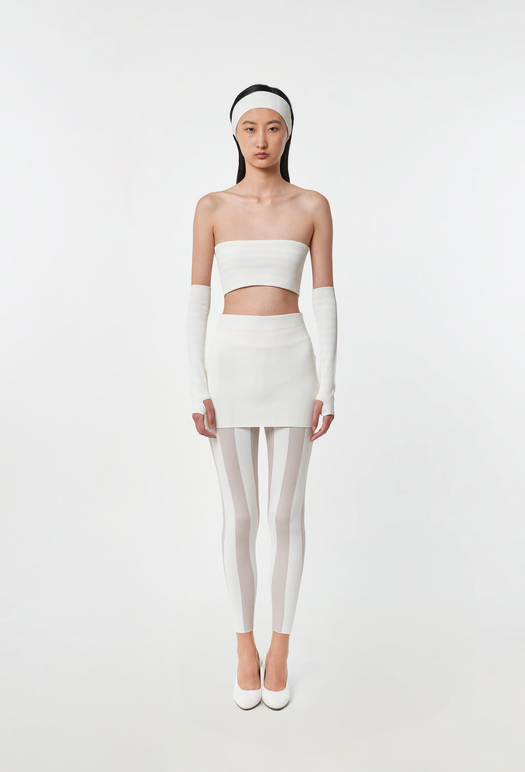 Fine Waffle-Knit Mini Skirt in White