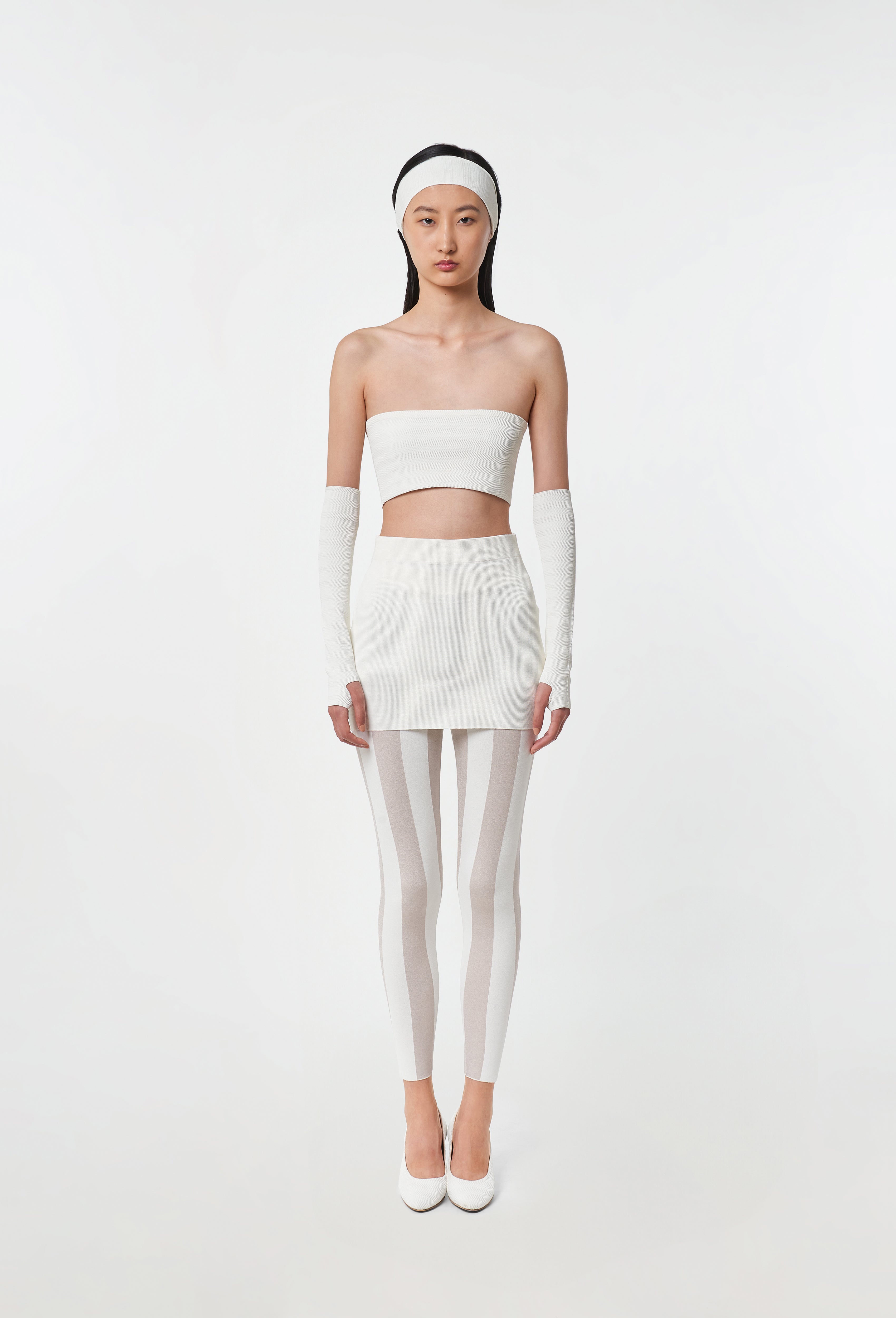 Fine Waffle-Knit Mini Skirt in White