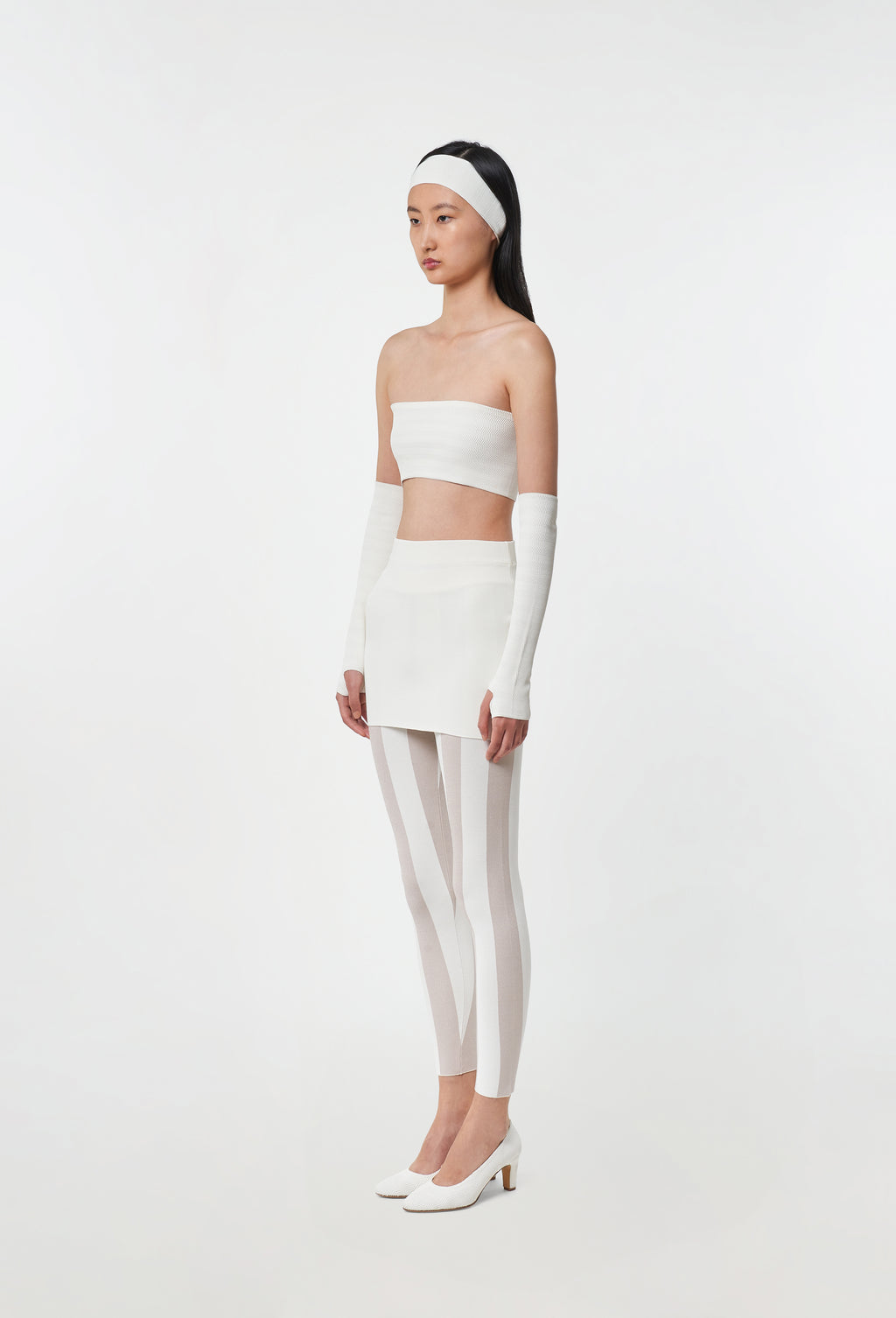 Fine Waffle-Knit Mini Skirt in White