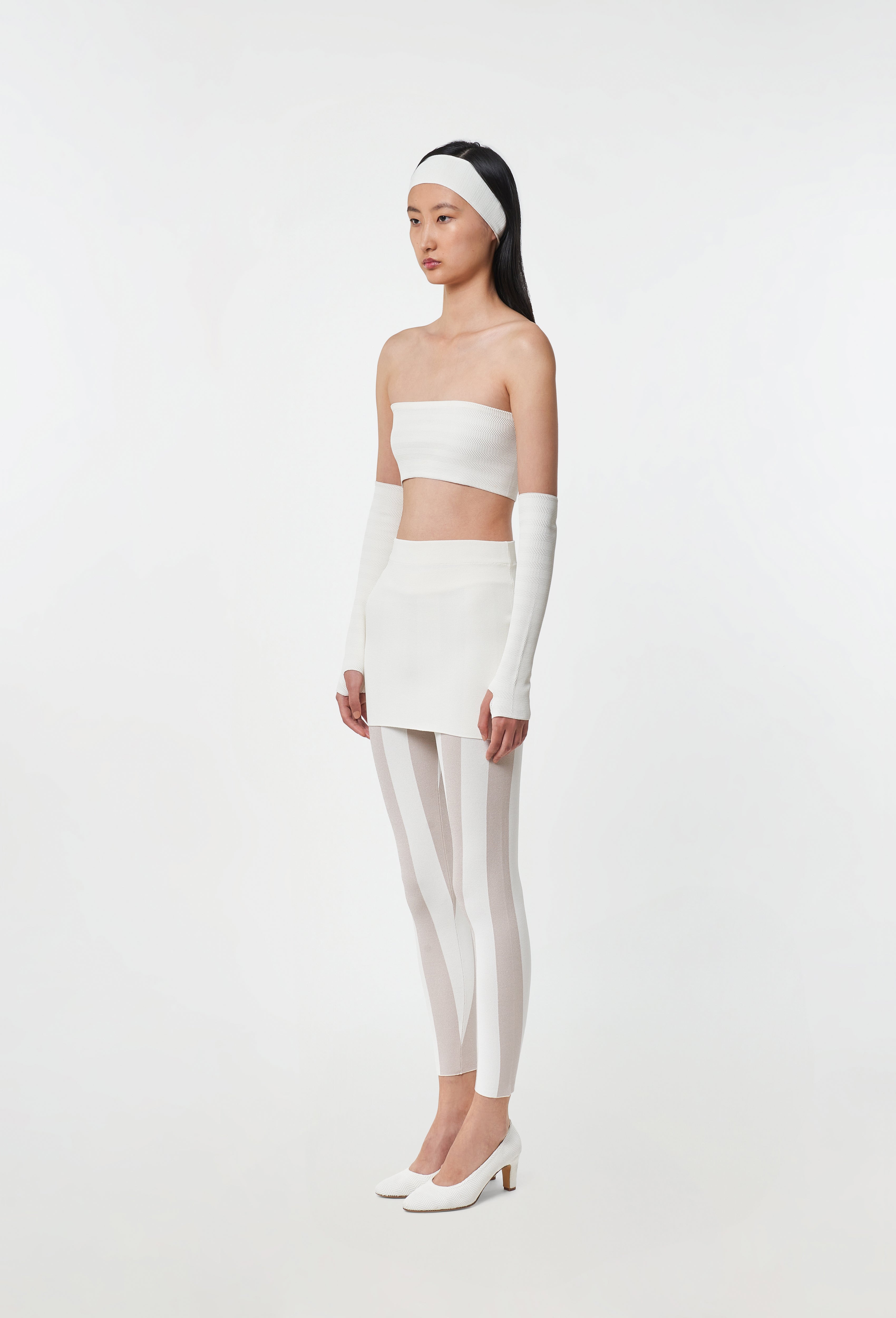 Fine Waffle-Knit Mini Skirt in White