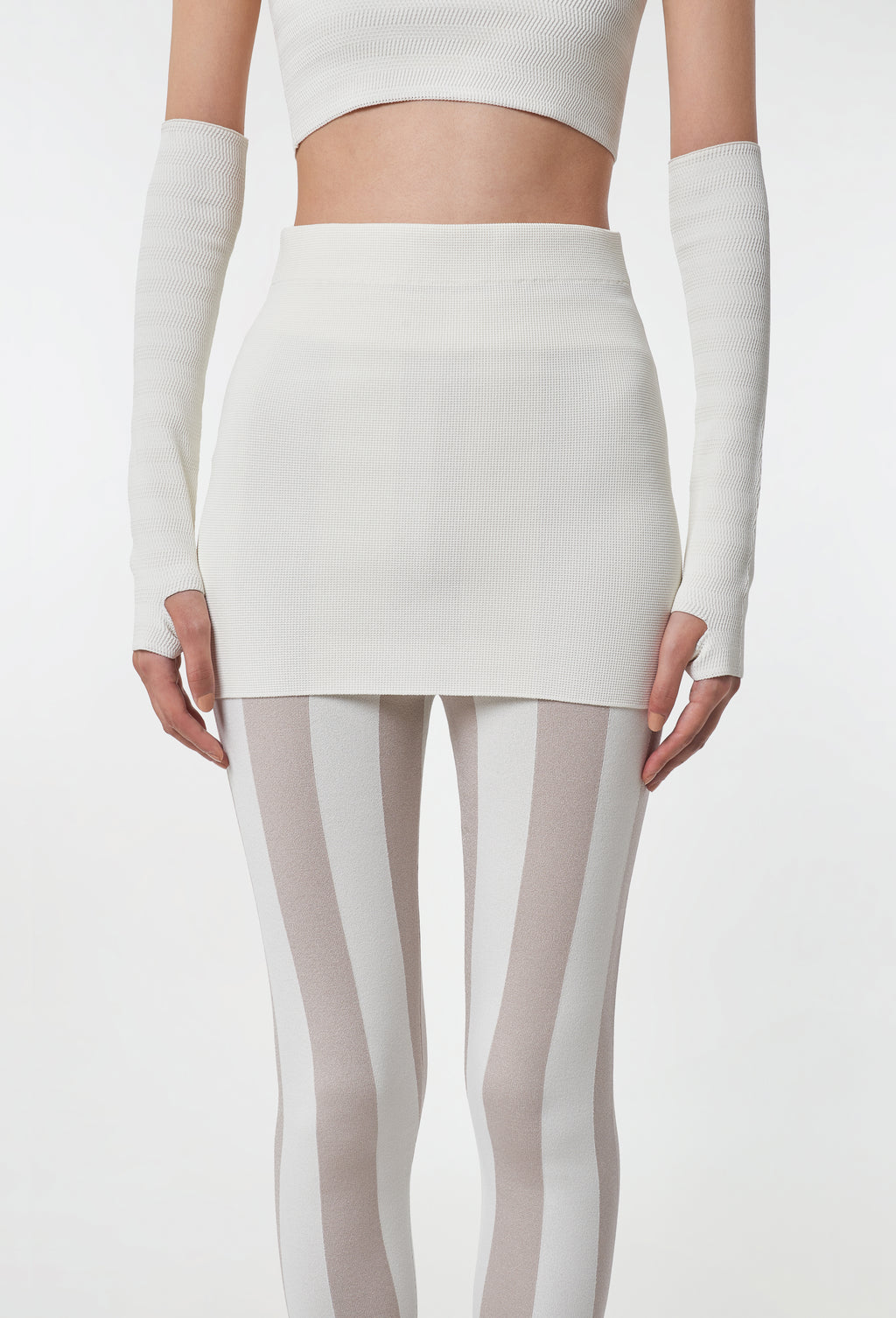 Fine Waffle-Knit Mini Skirt in White