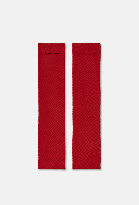 Geometric Rib-Knit Arm Warmer Gloves in Apple Red