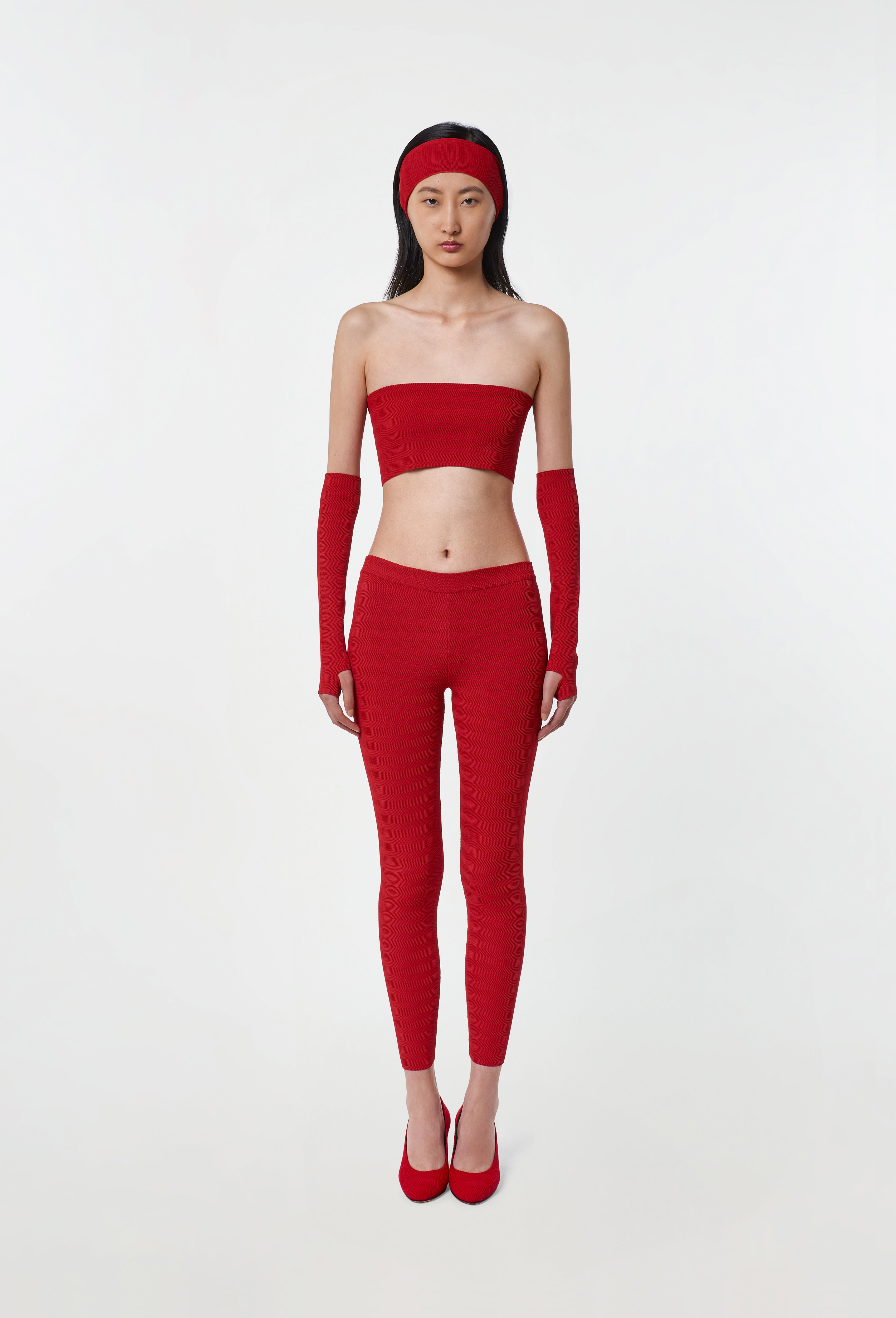 Geometric Rib-Knit Leggings in Apple Red