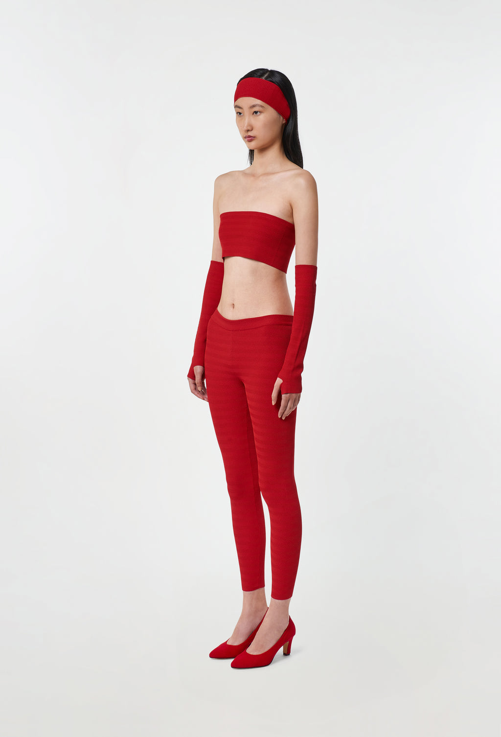 Geometric Rib-Knit Leggings in Apple Red