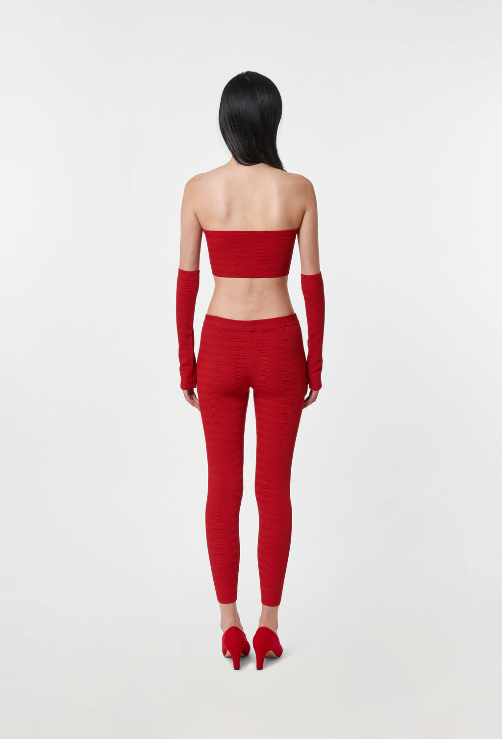 Geometric Rib-Knit Leggings in Apple Red