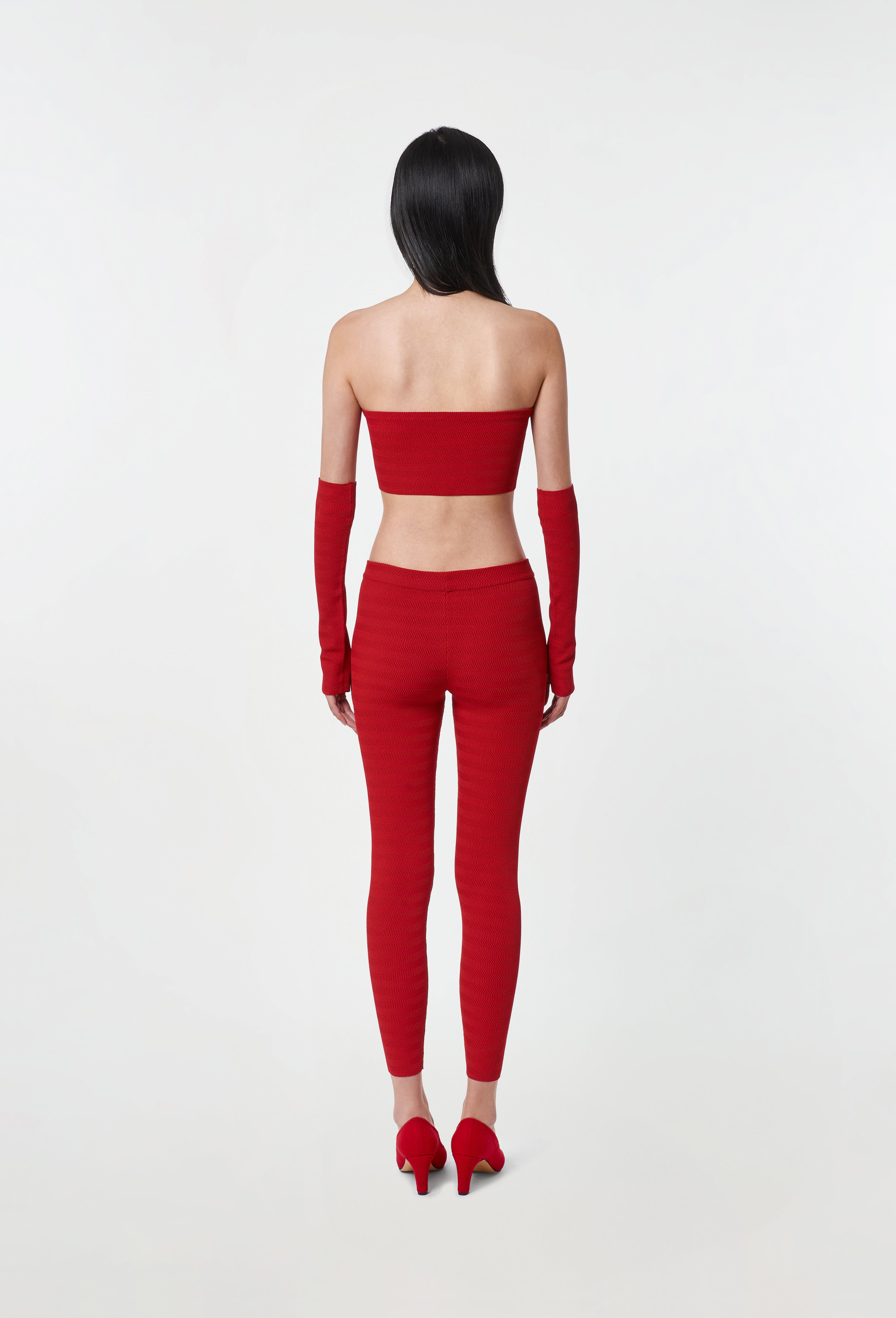Geometric Rib-Knit Leggings in Apple Red