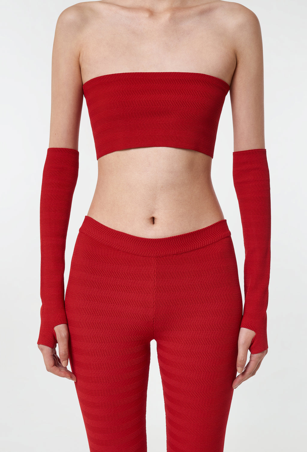 Geometric Rib-Knit Leggings in Apple Red