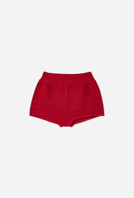 Geometric Rib-Knit Shorts in Apple Red