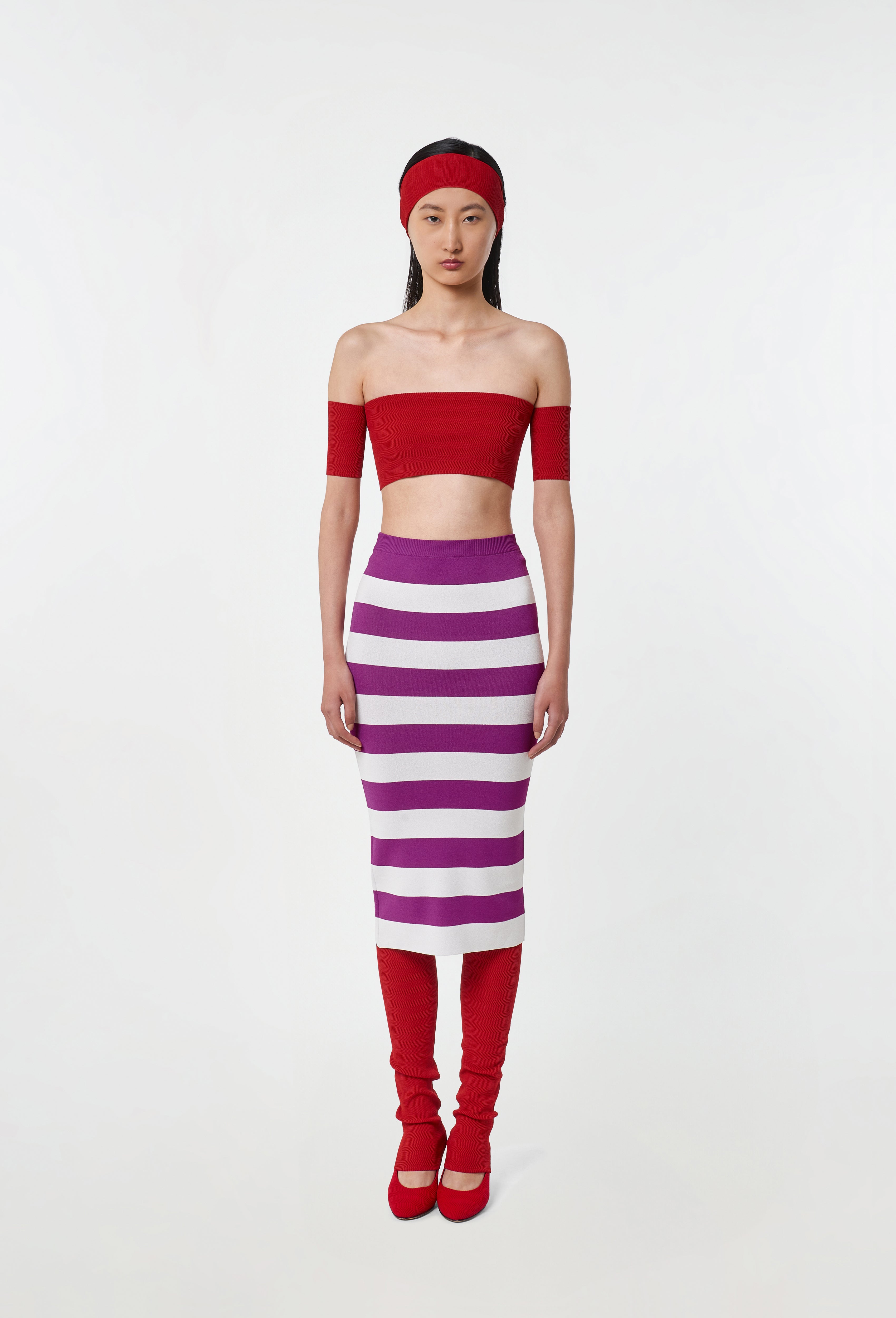 Geometric Rib-Knit Bandeau Top in Apple Red