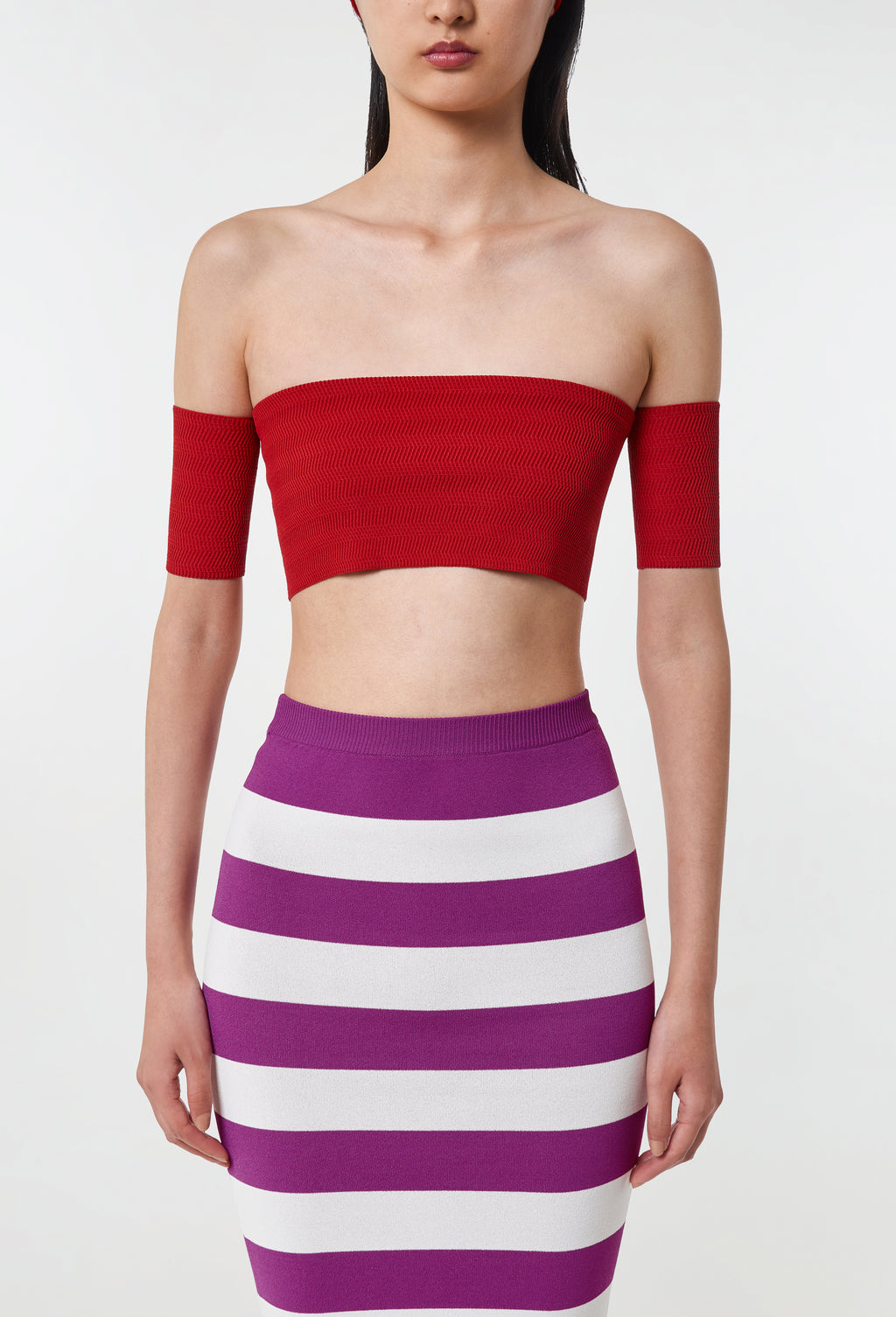 Geometric Rib-Knit Bandeau Top in Apple Red