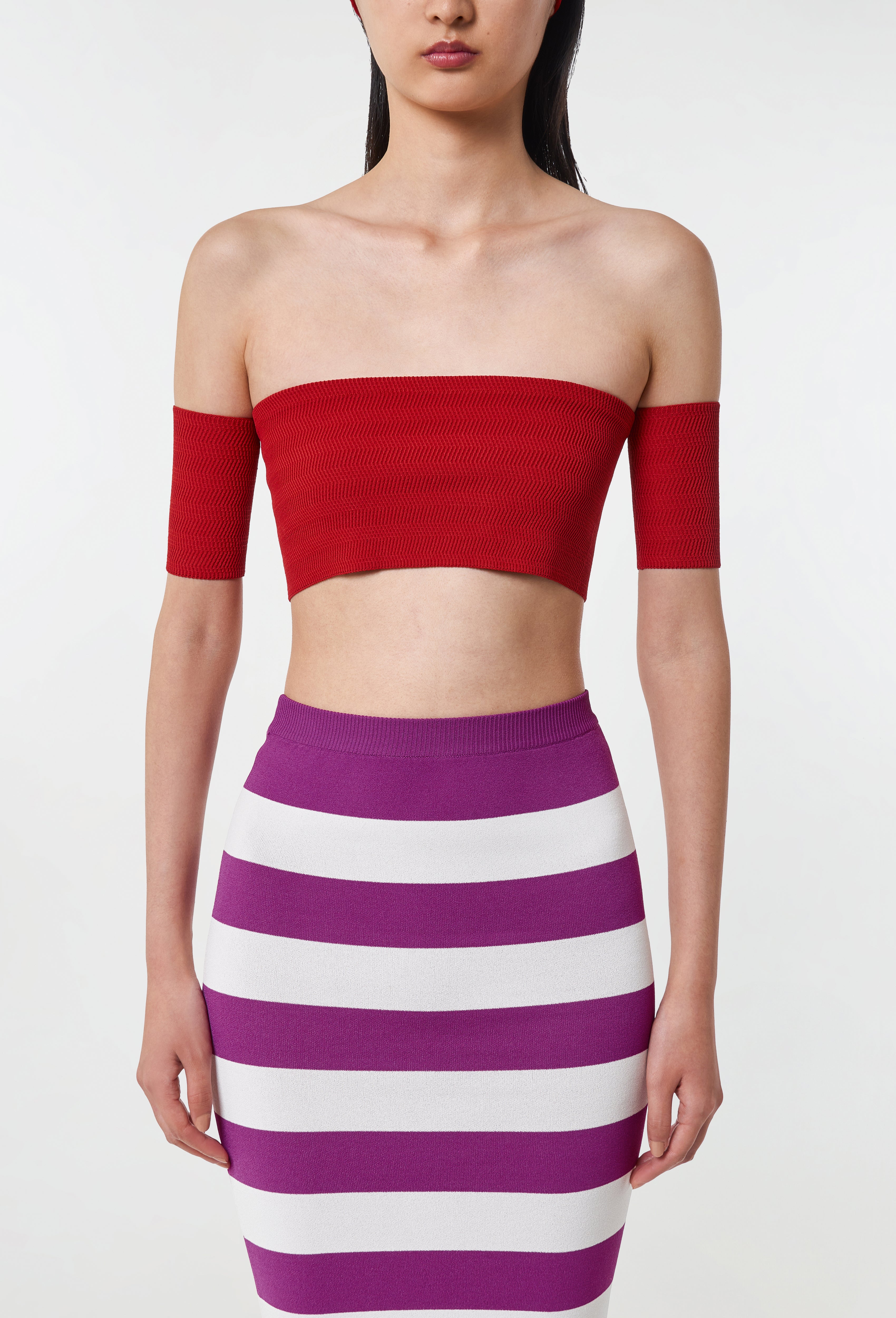 Geometric Rib-Knit Bandeau Top in Apple Red