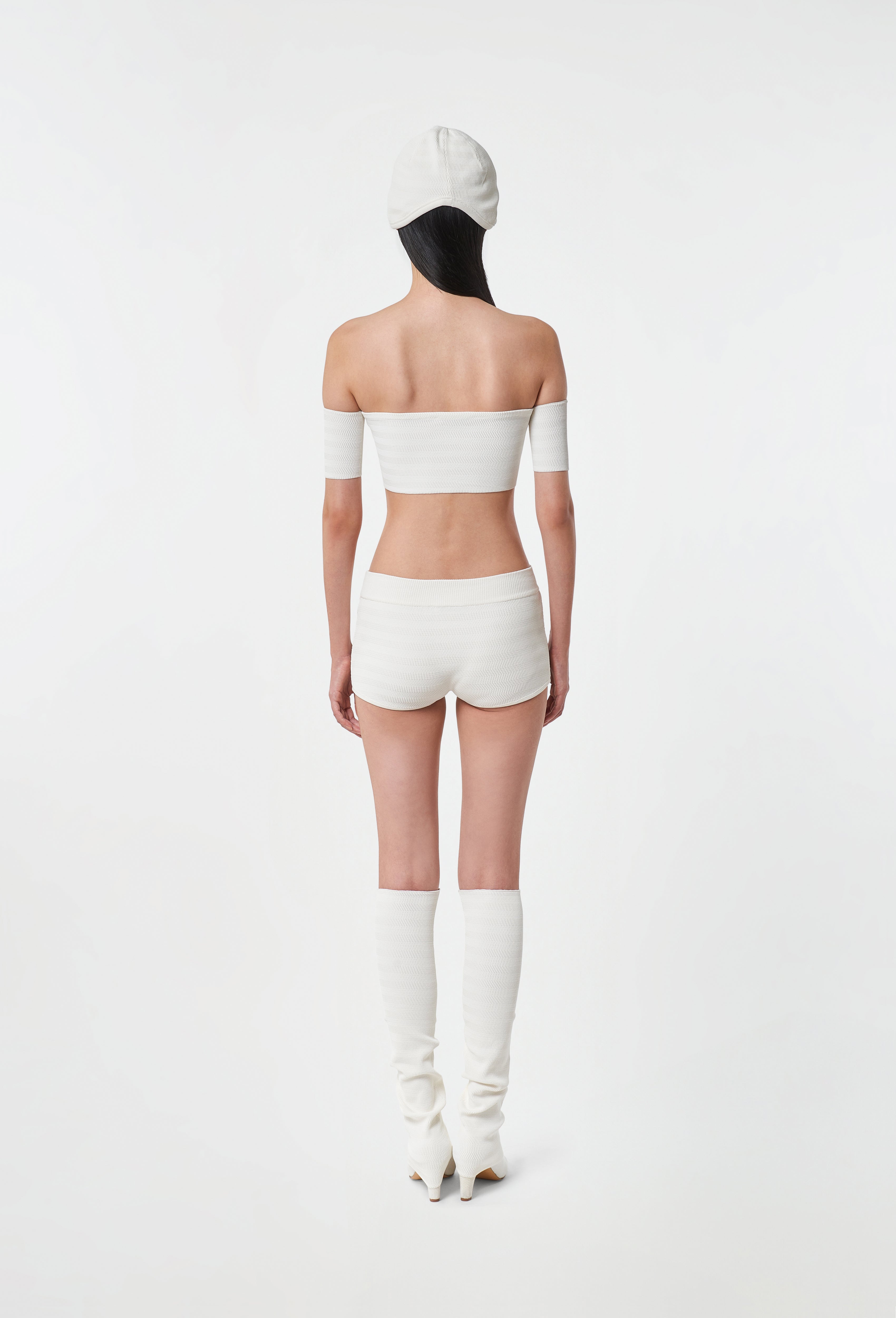Geometric Rib-Knit Bandeau Top in White
