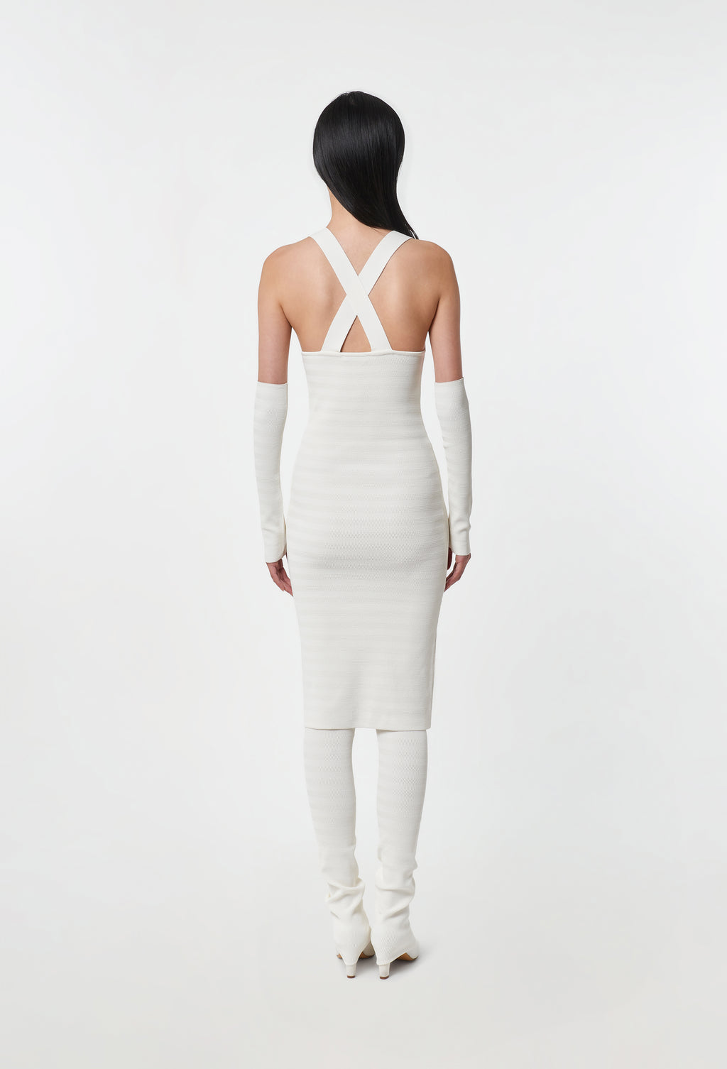 Geometric Rib-Knit Dungaree Dress in White
