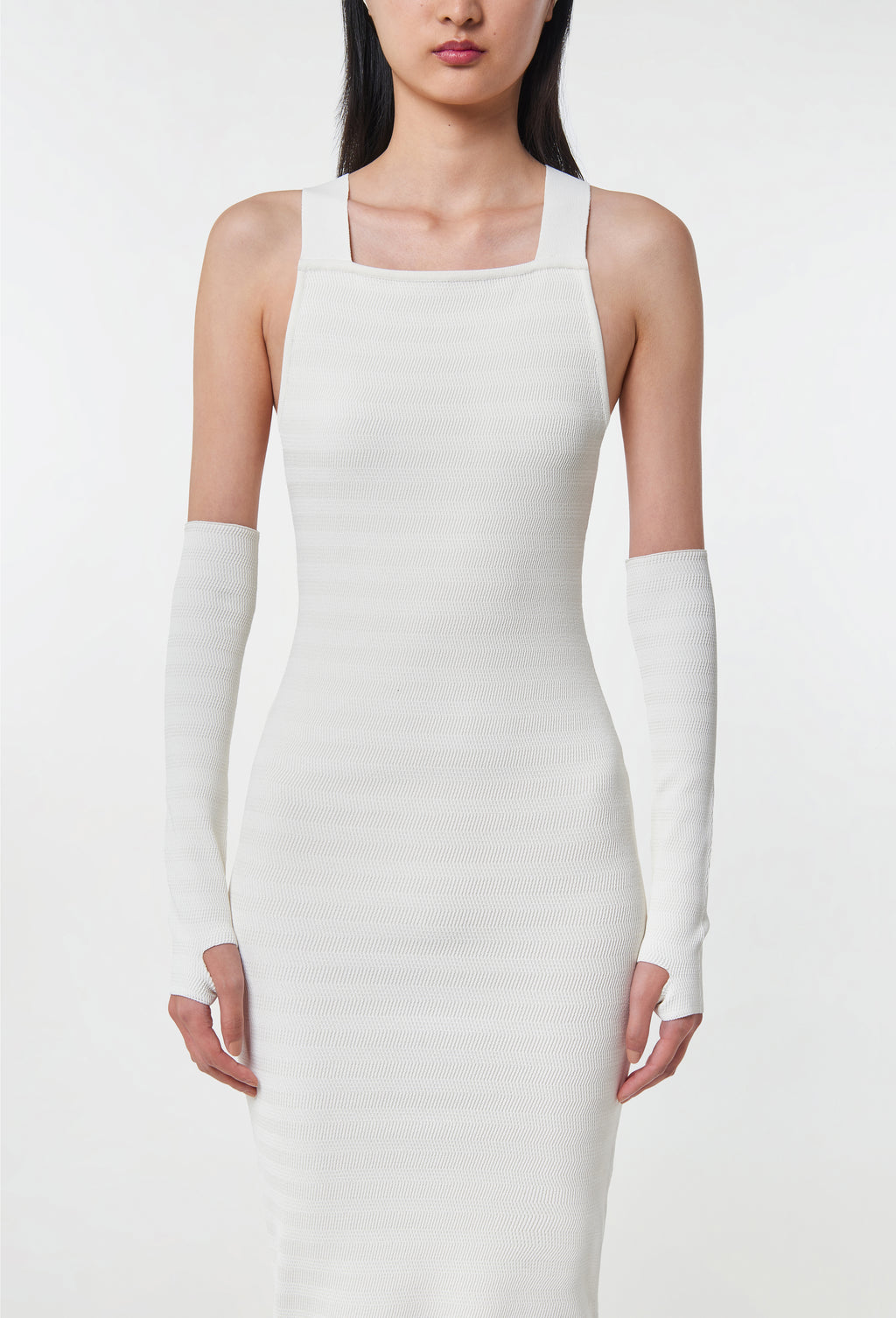 Geometric Rib-Knit Dungaree Dress in White