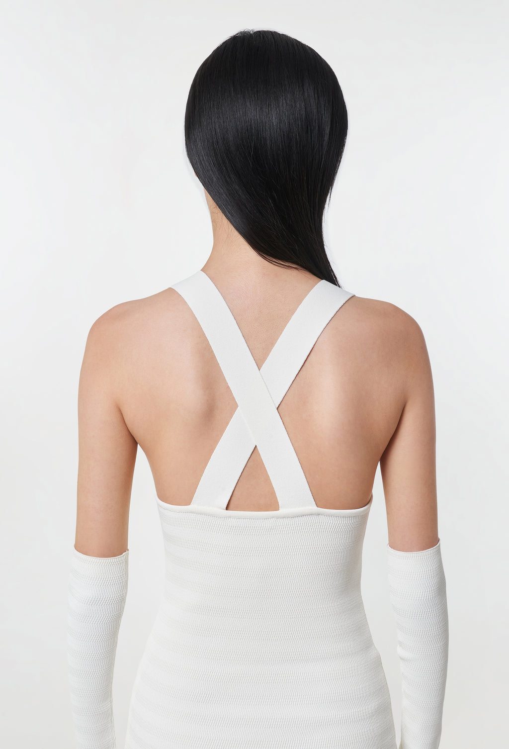 Geometric Rib-Knit Dungaree Dress in White