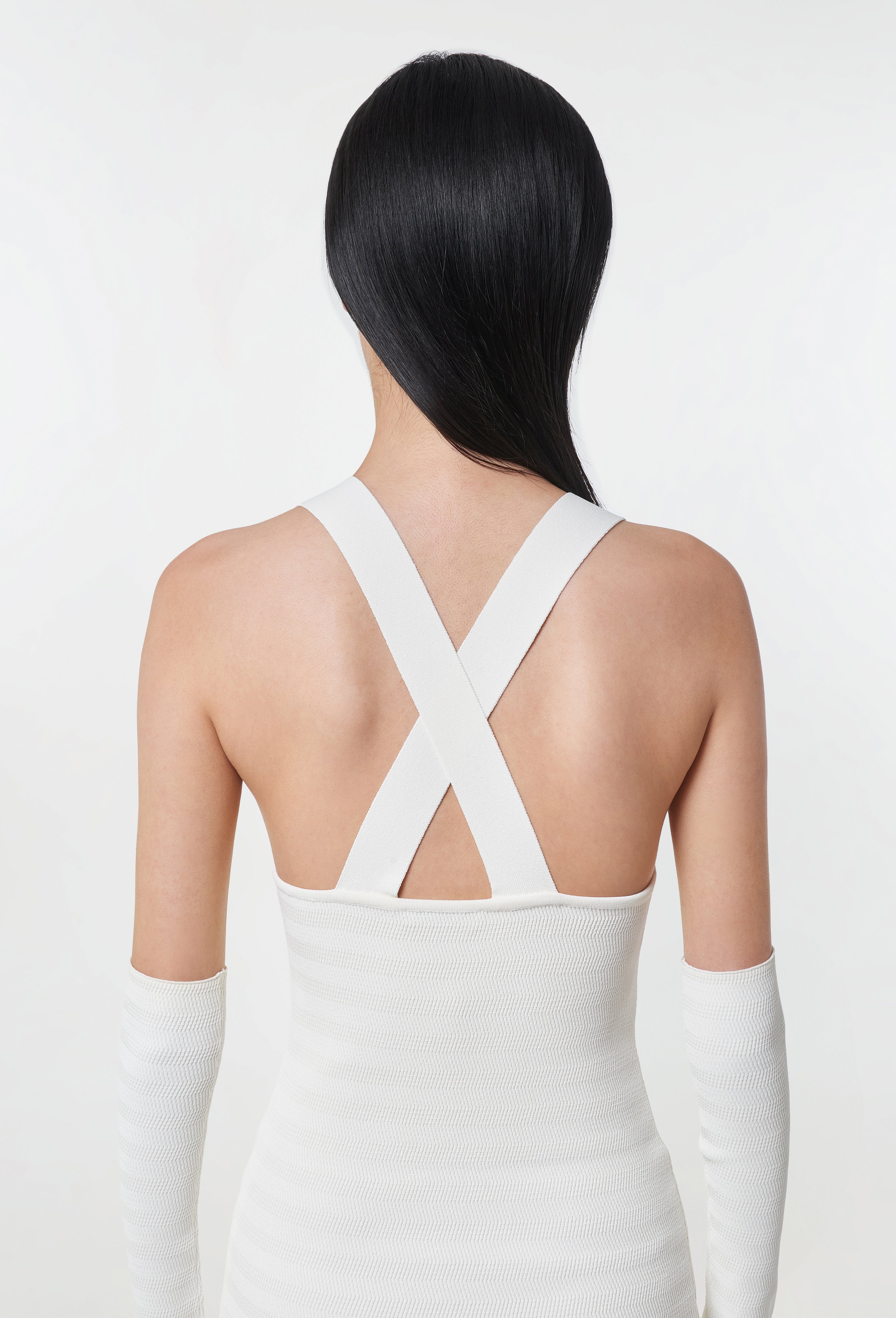 Geometric Rib-Knit Dungaree Dress in White