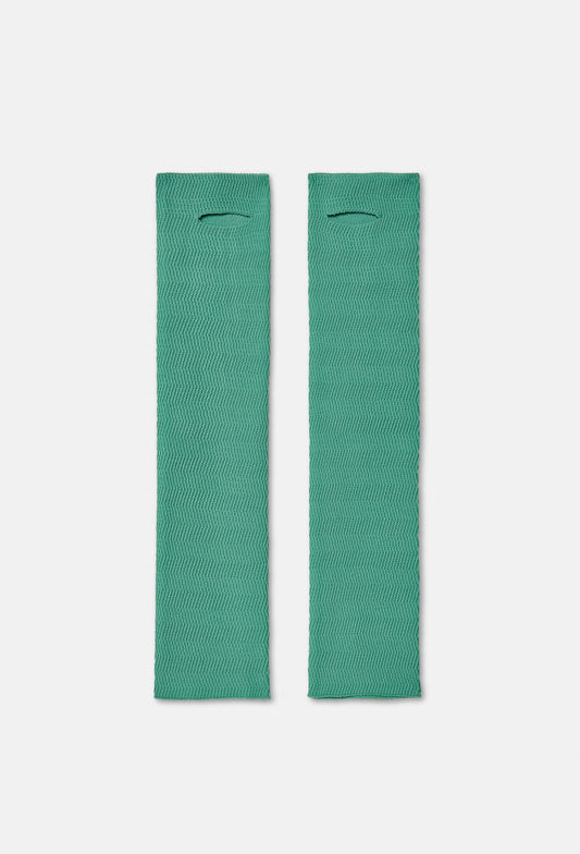 Geometric Rib-Knit Arm Warmer Gloves in Green