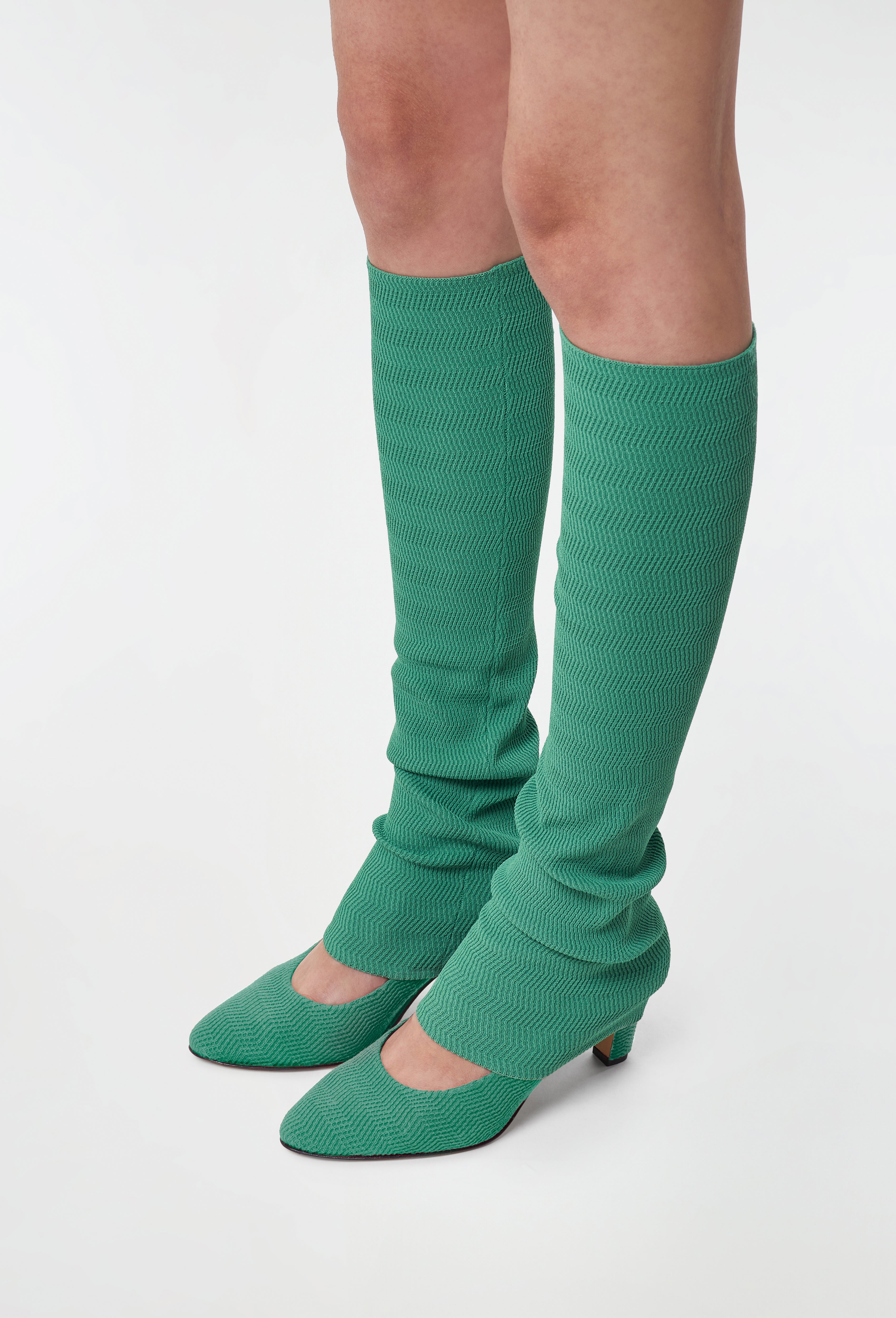 Geometric Rib-Knit Leg Warmers in Green