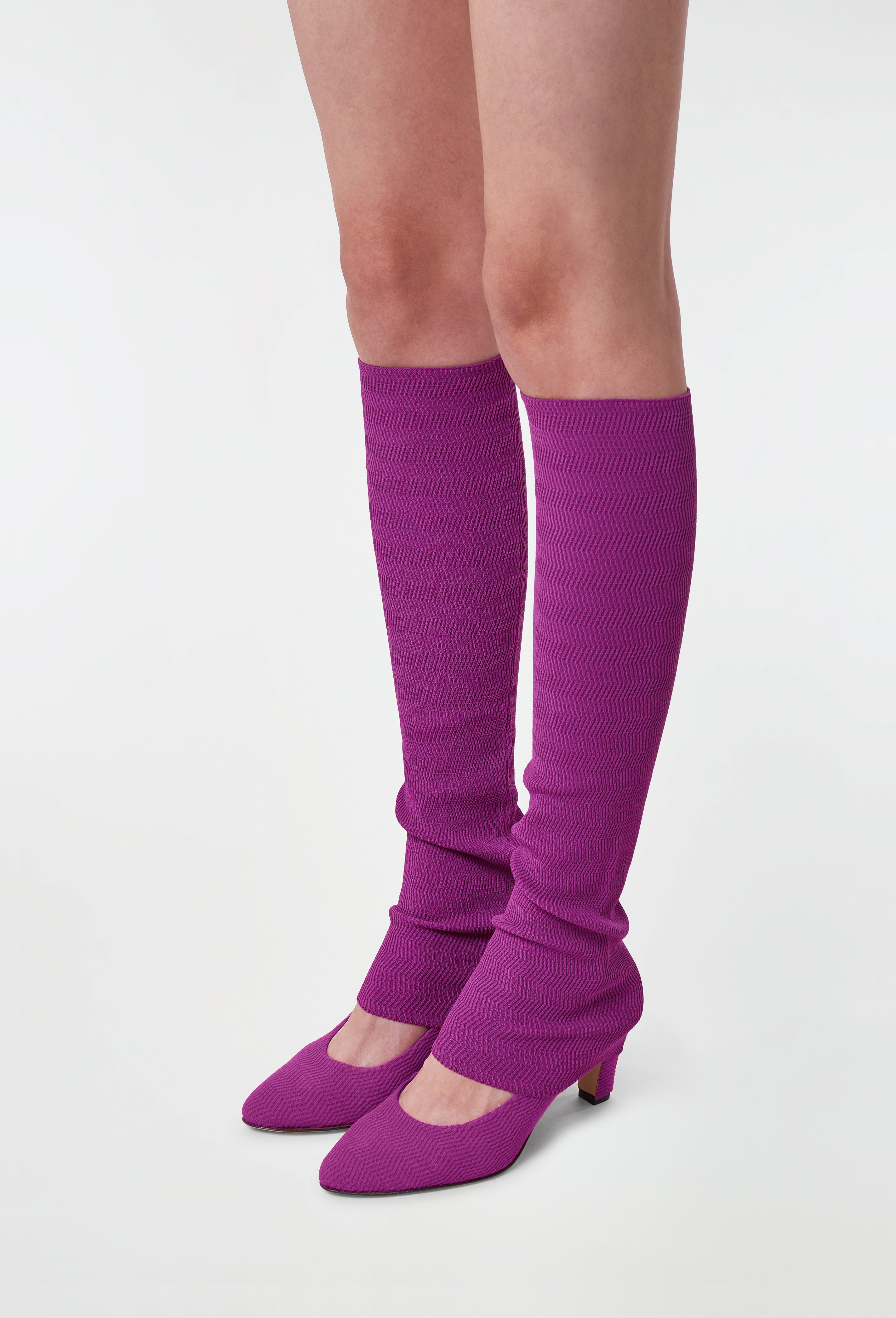 Geometric Rib-Knit Leg Warmers in Cyclamen