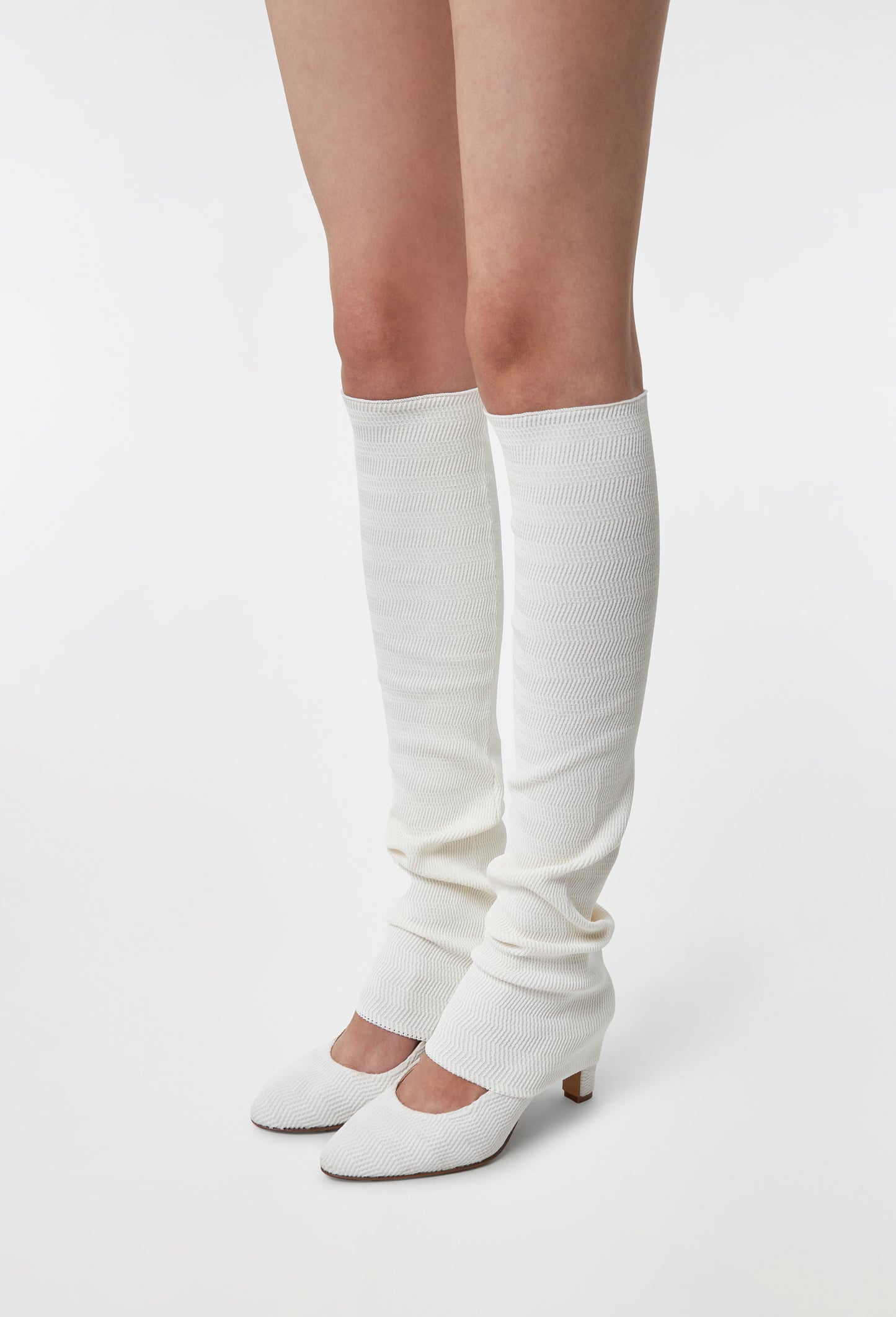 Geometric Rib-Knit Leg Warmers in White