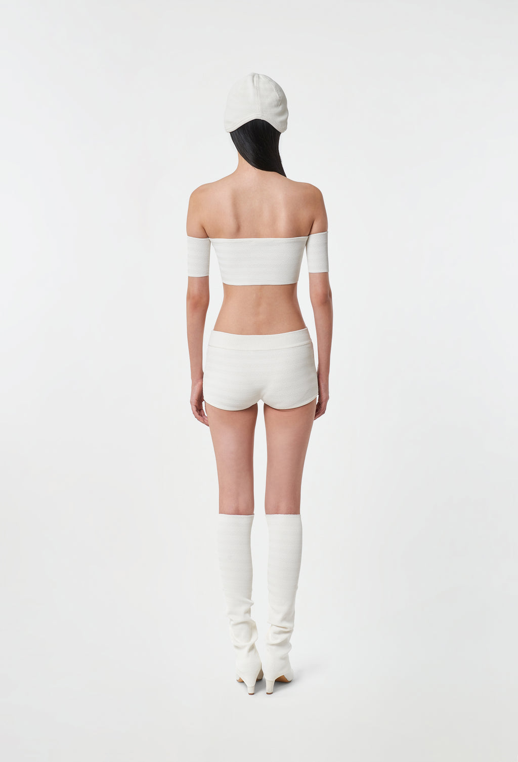 Geometric Rib-Knit Shorts in White