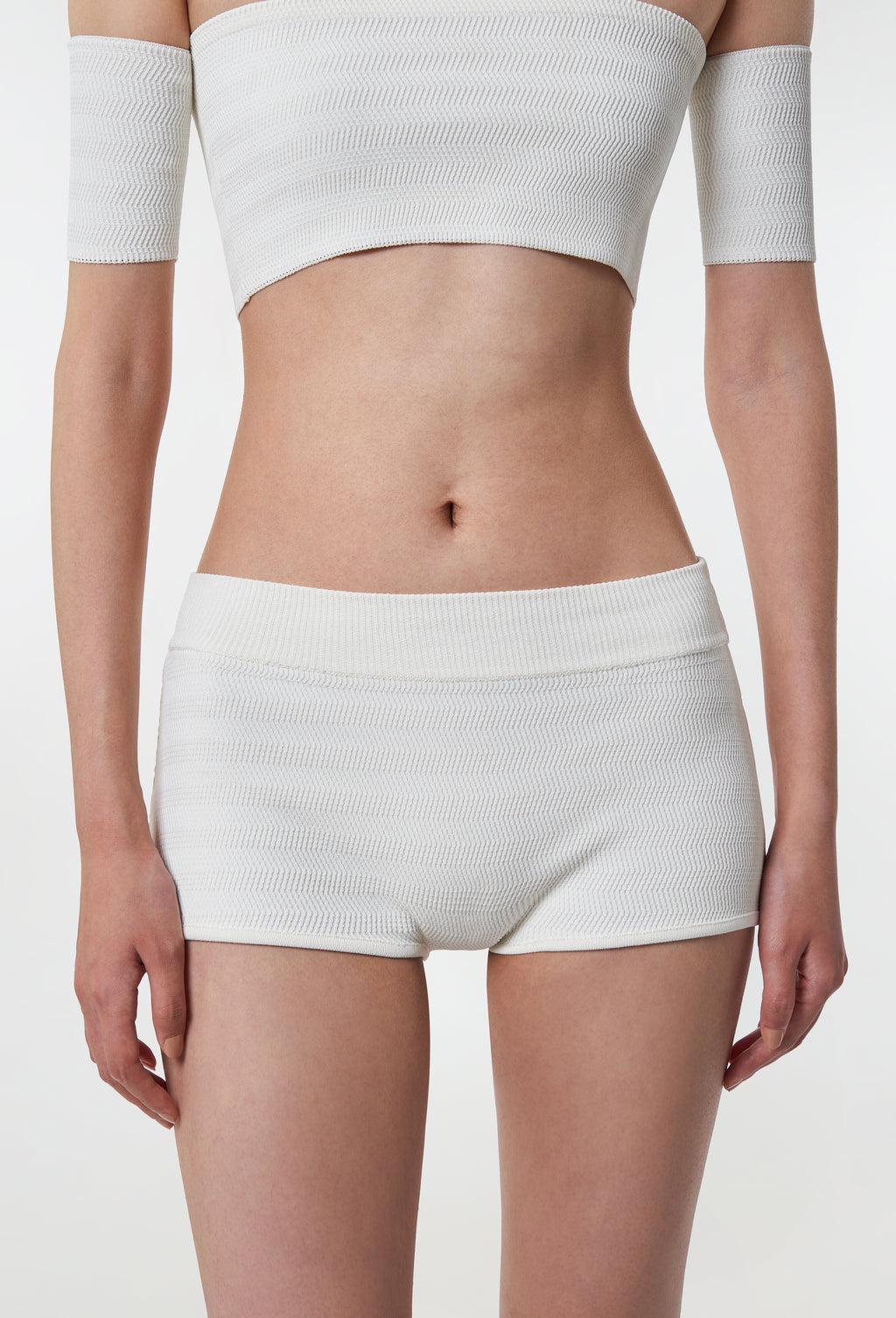 Geometric Rib-Knit Shorts in White
