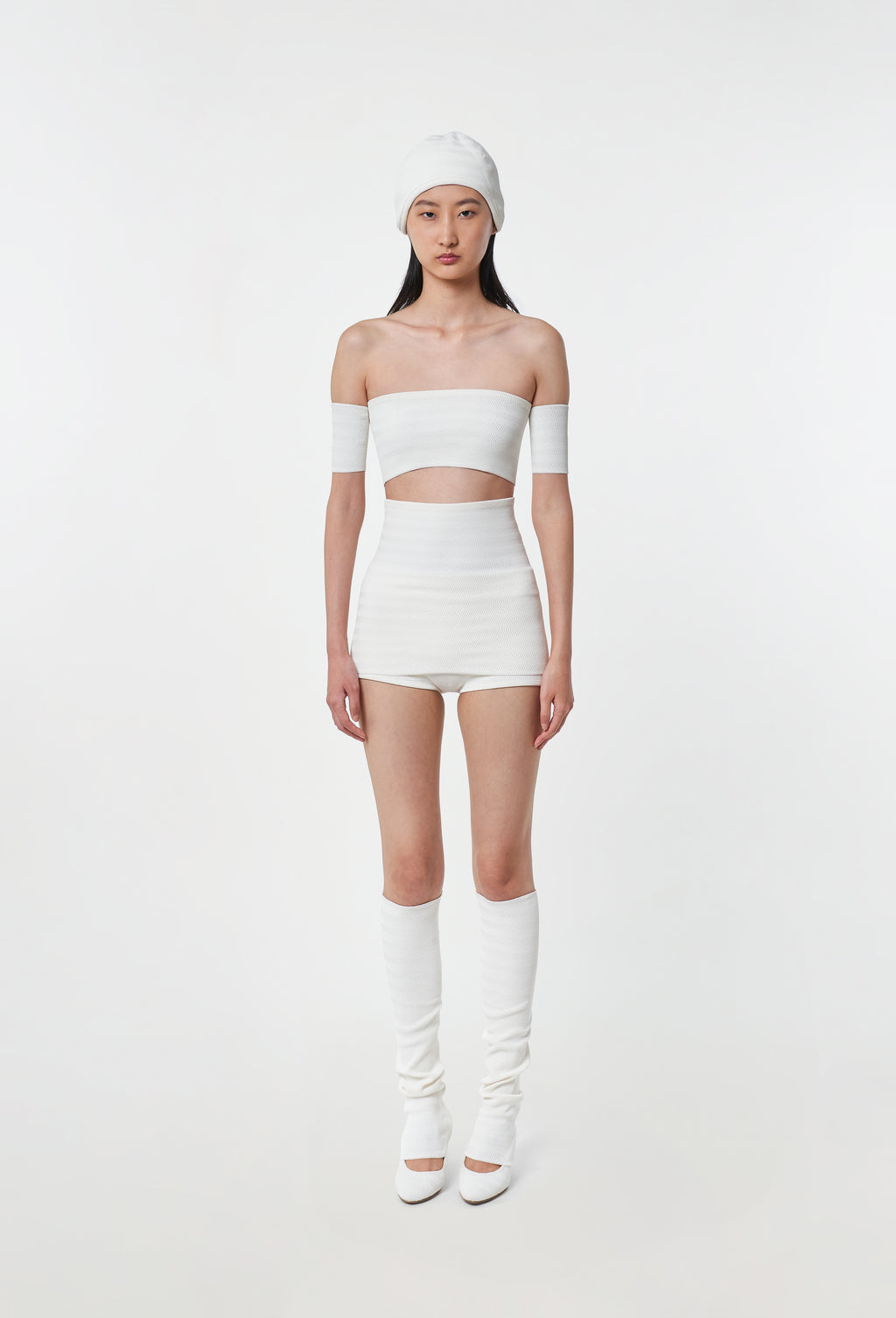 Geometric Rib-Knit Tube in White