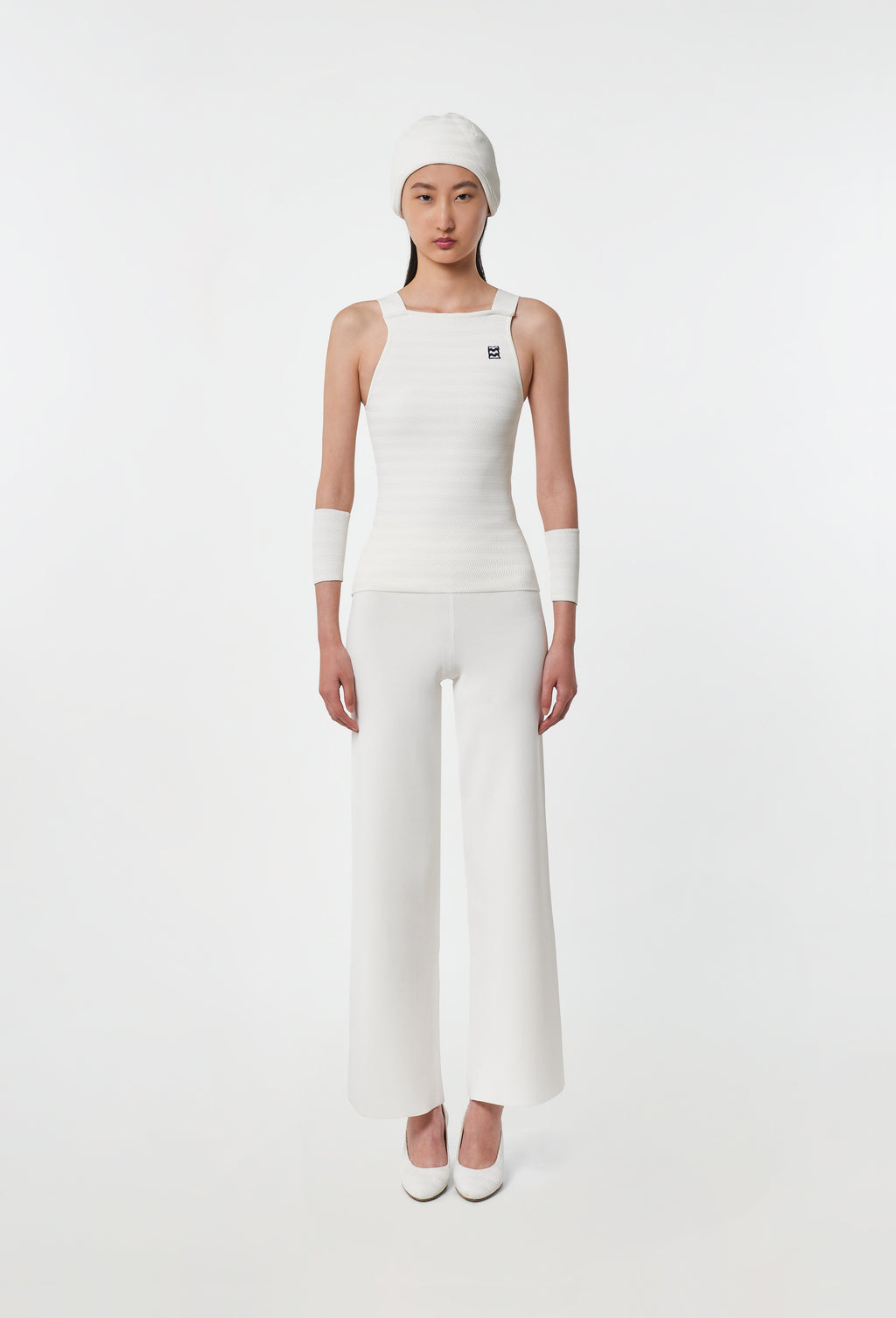 Geometric Rib-Knit Top in White