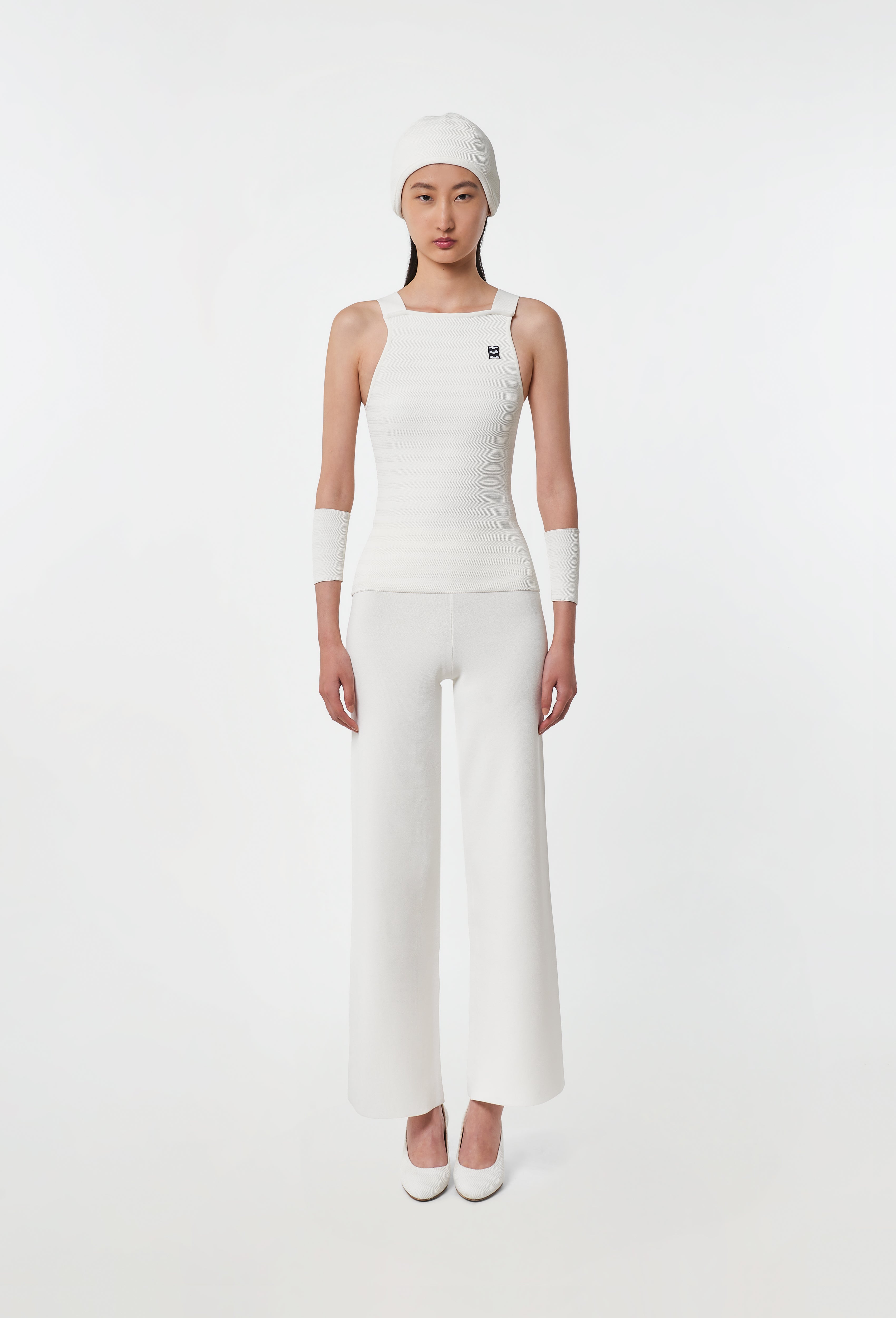 Geometric Rib-Knit Top in White