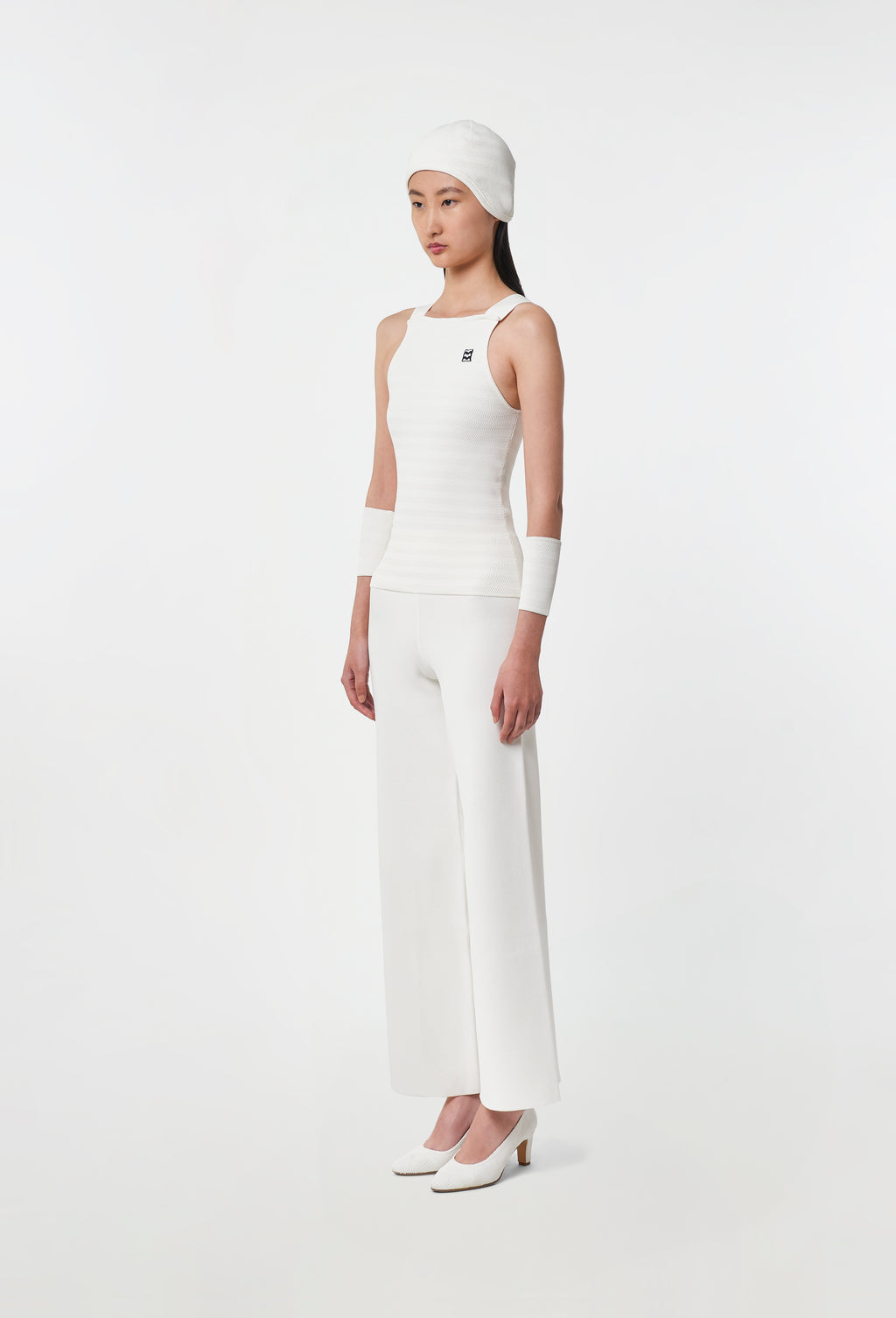 Geometric Rib-Knit Top in White