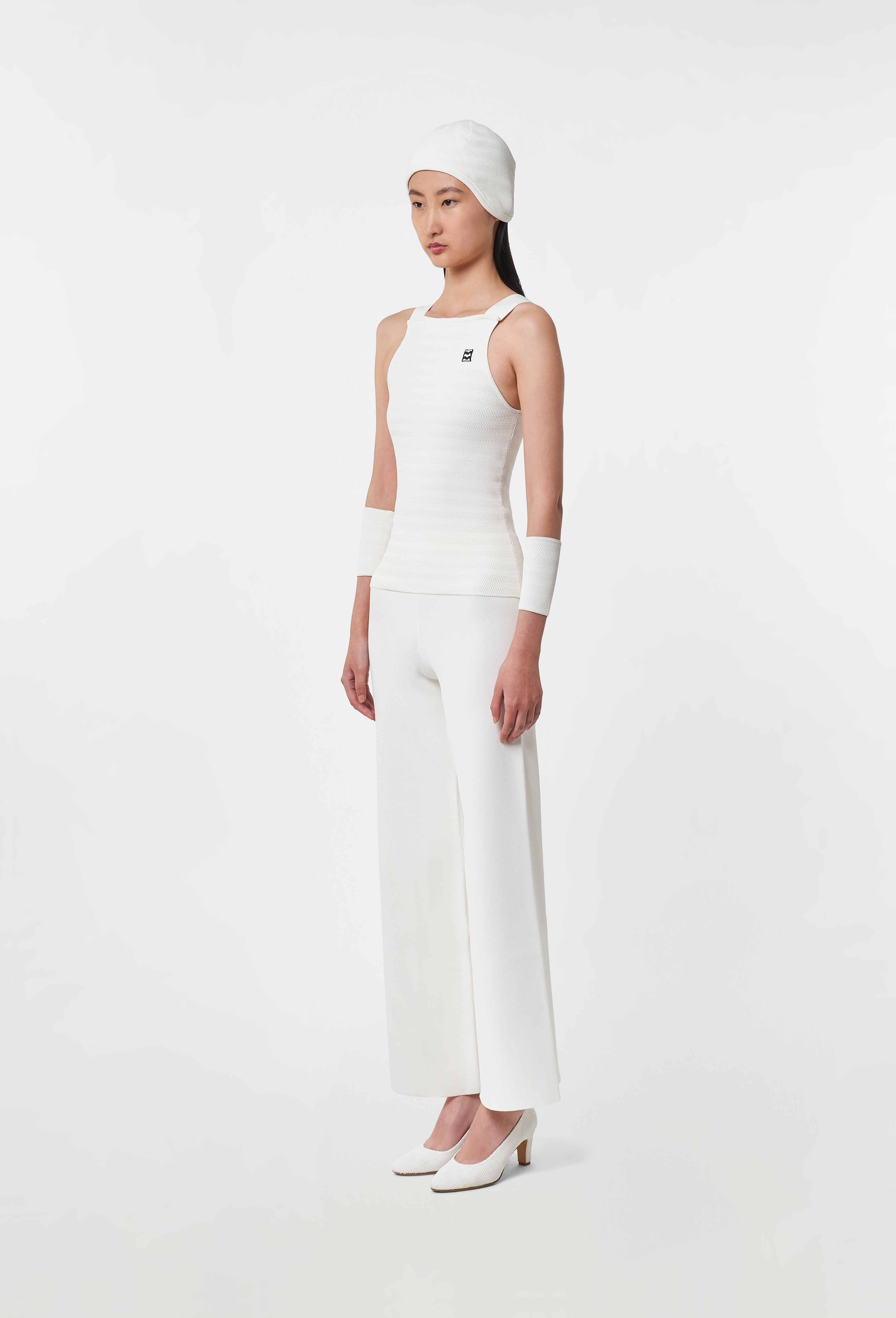 Geometric Rib-Knit Top in White