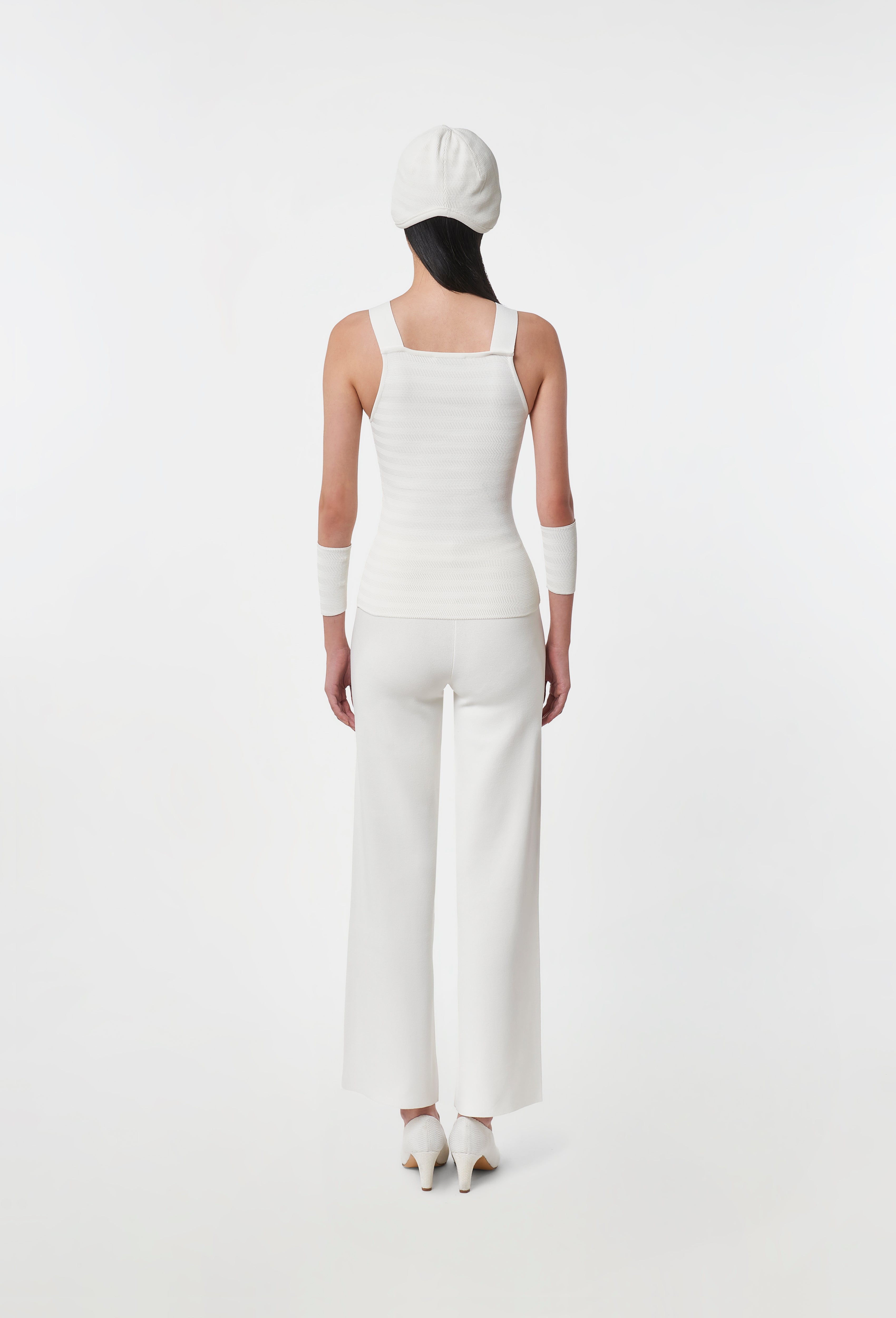 Geometric Rib-Knit Top in White