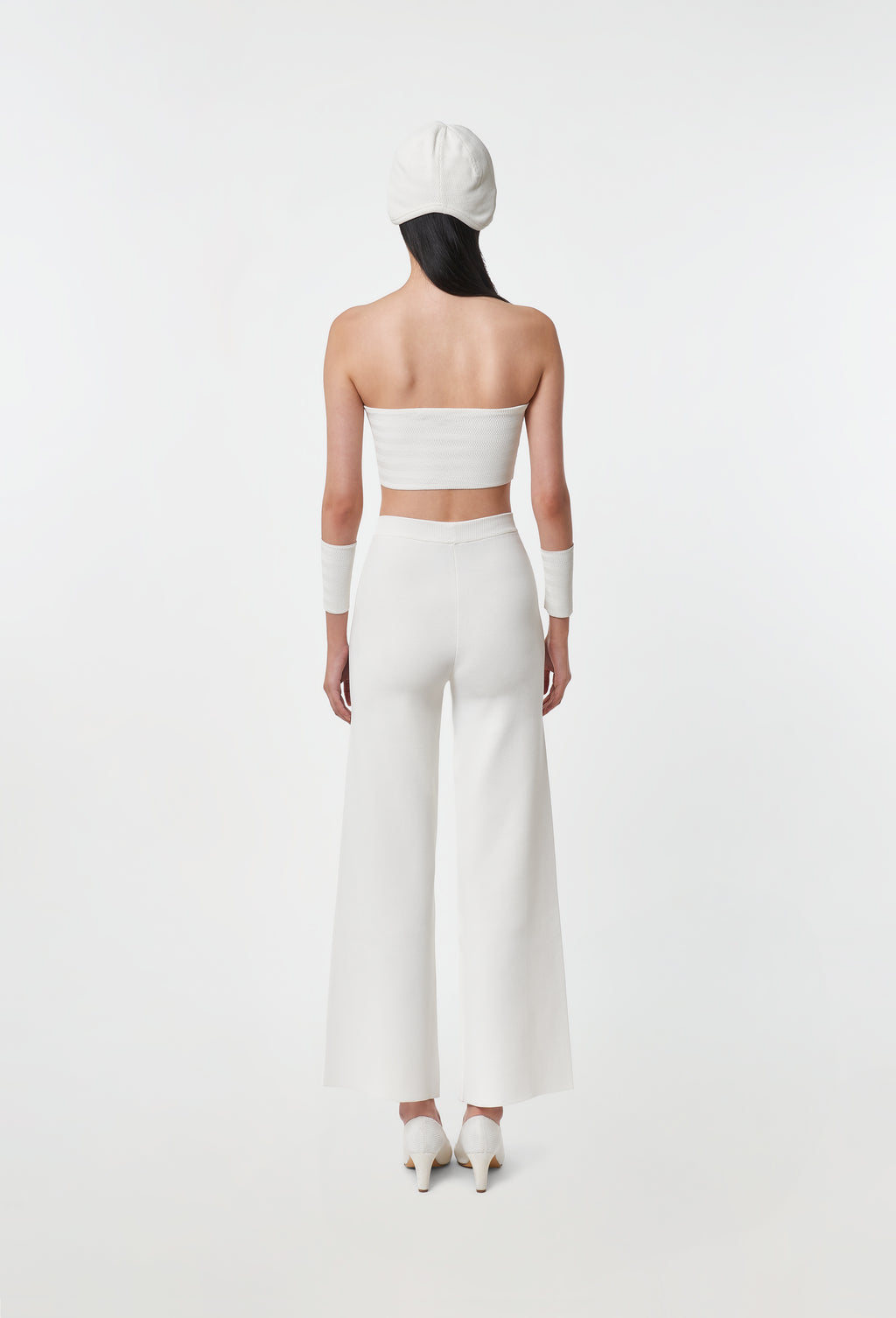 Knit High-Waist Trousers in White
