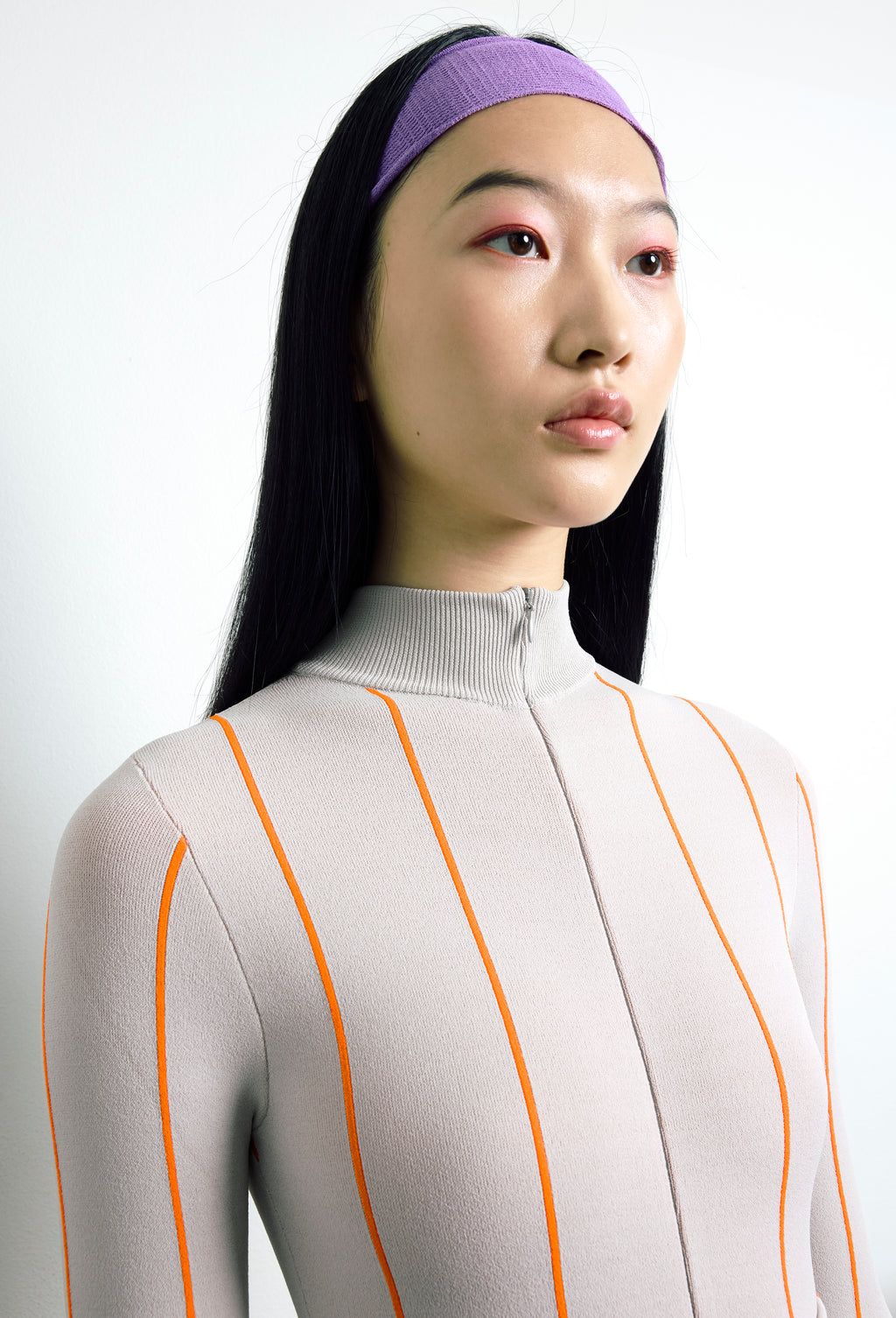 Knit Pin-striped Track bodysuit in Silver and Orange