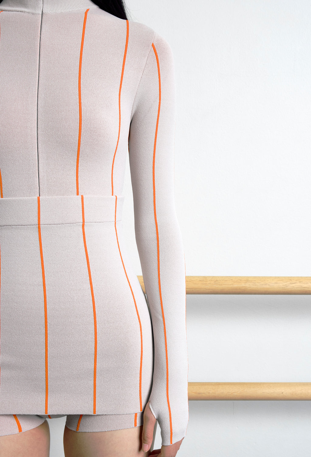 Knit Pin-striped Track bodysuit in Silver and Orange