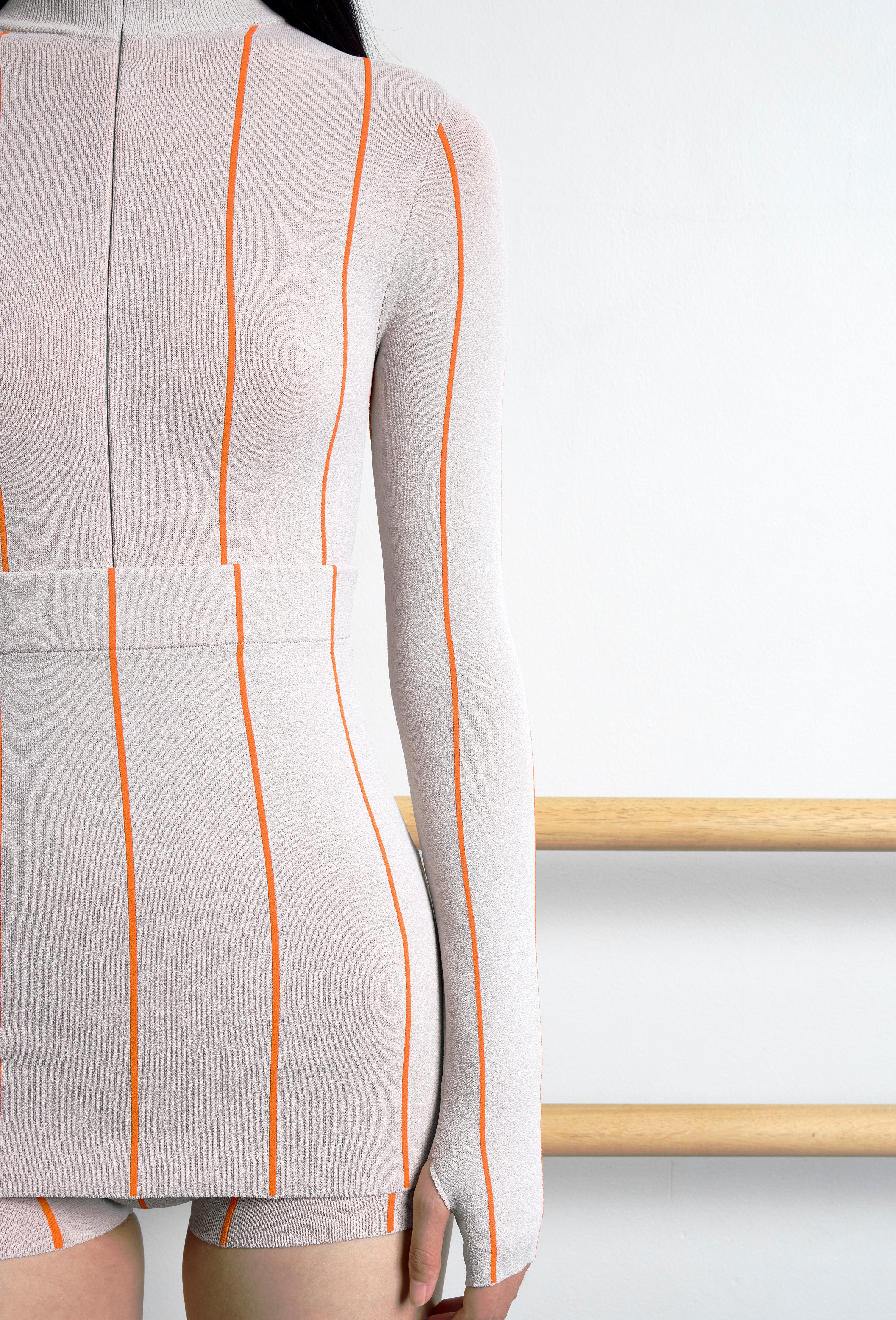 Knit Pin-striped Track bodysuit in Silver and Orange