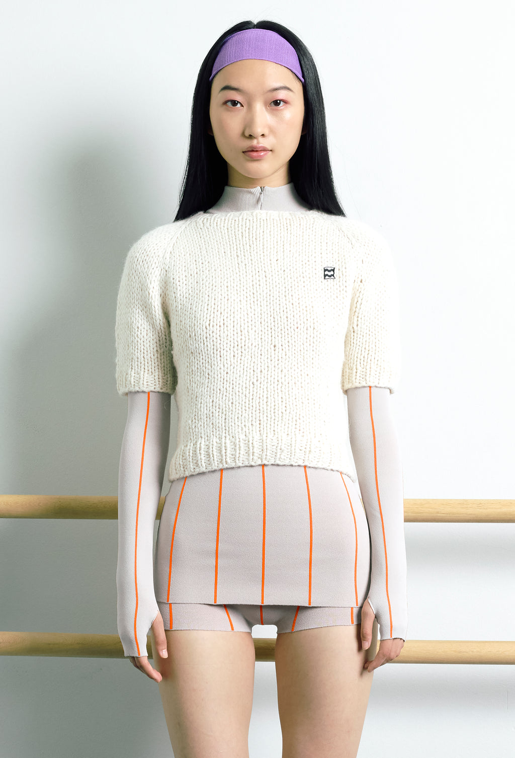 Hand-knit Short-sleeves Jumper in Calla white