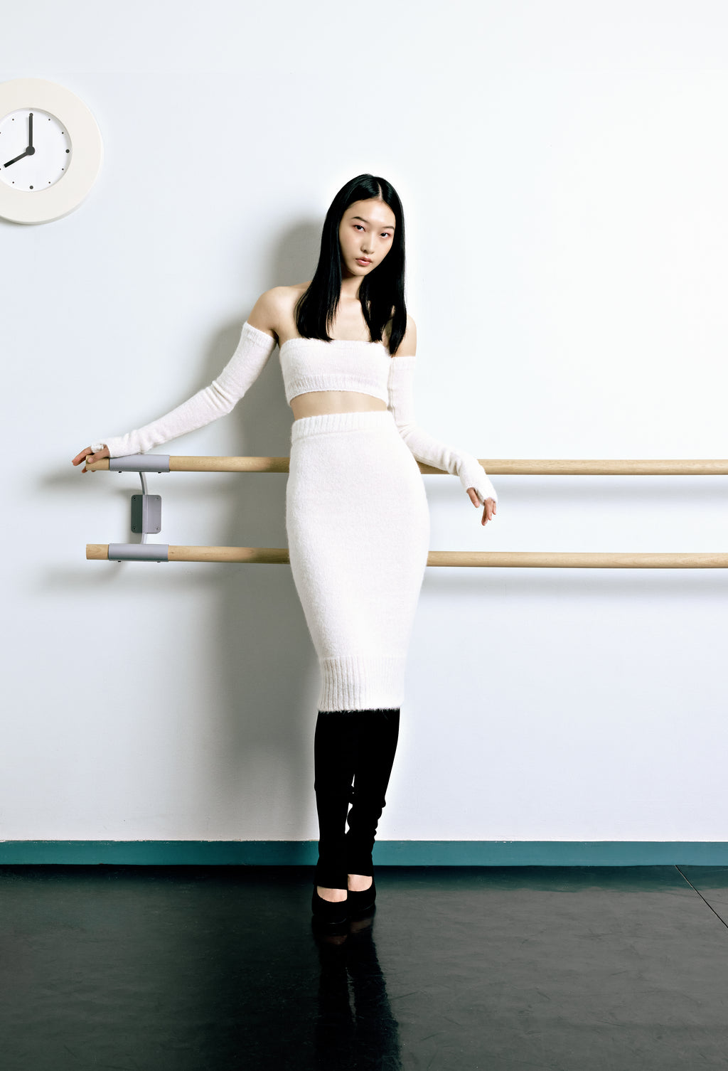 Knit Intarsia Alpaca Bandeau Top in Calla white