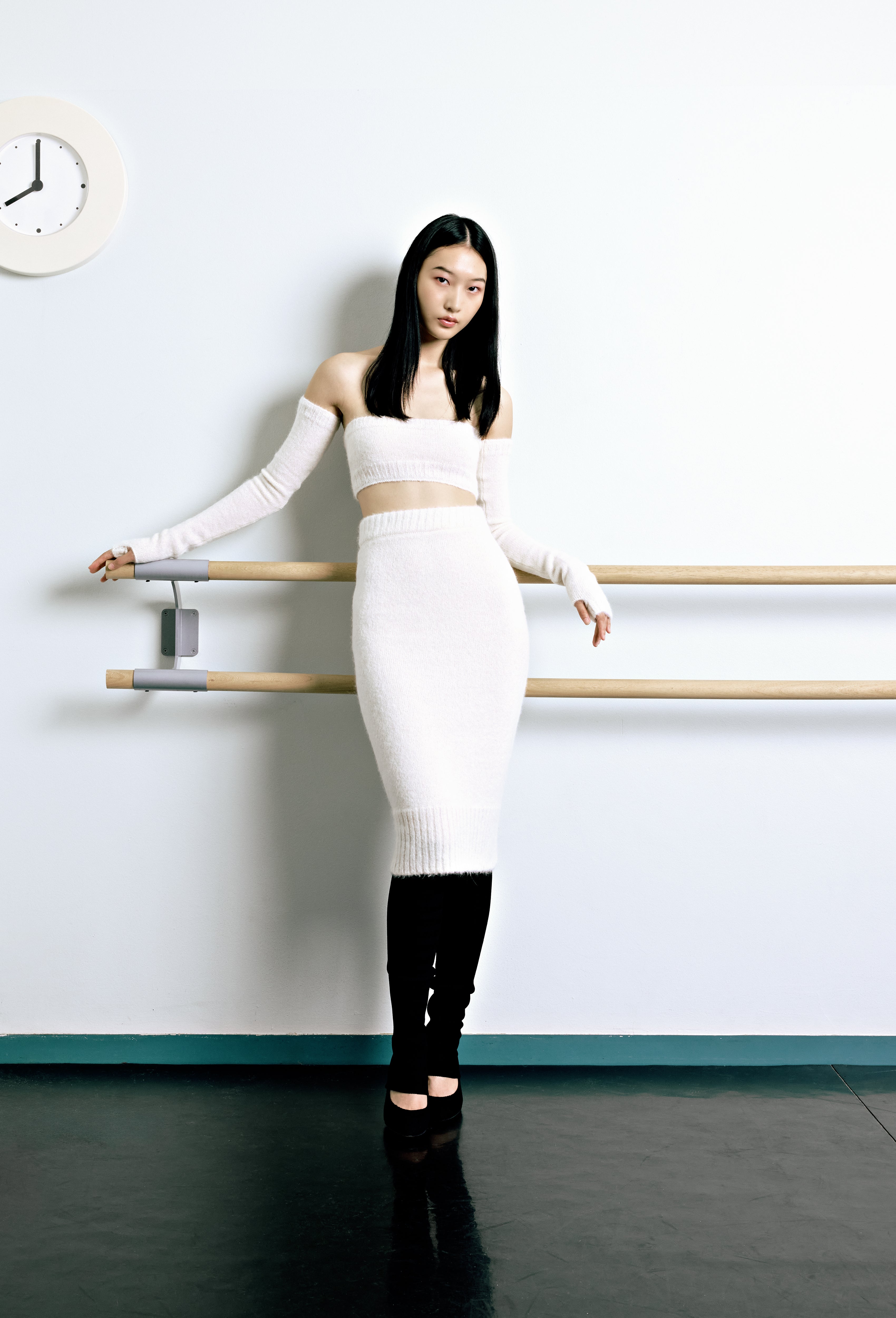 Knit Intarsia Alpaca Bandeau Top in Calla white