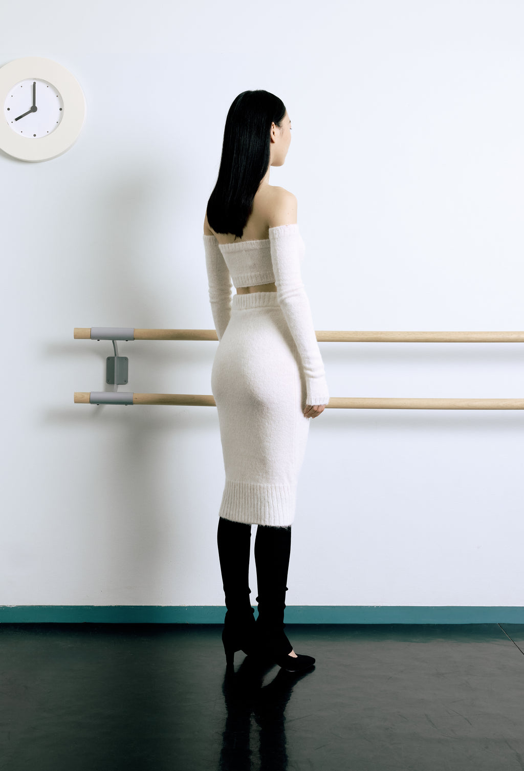 Knit Intarsia Alpaca Bandeau Top in Calla white