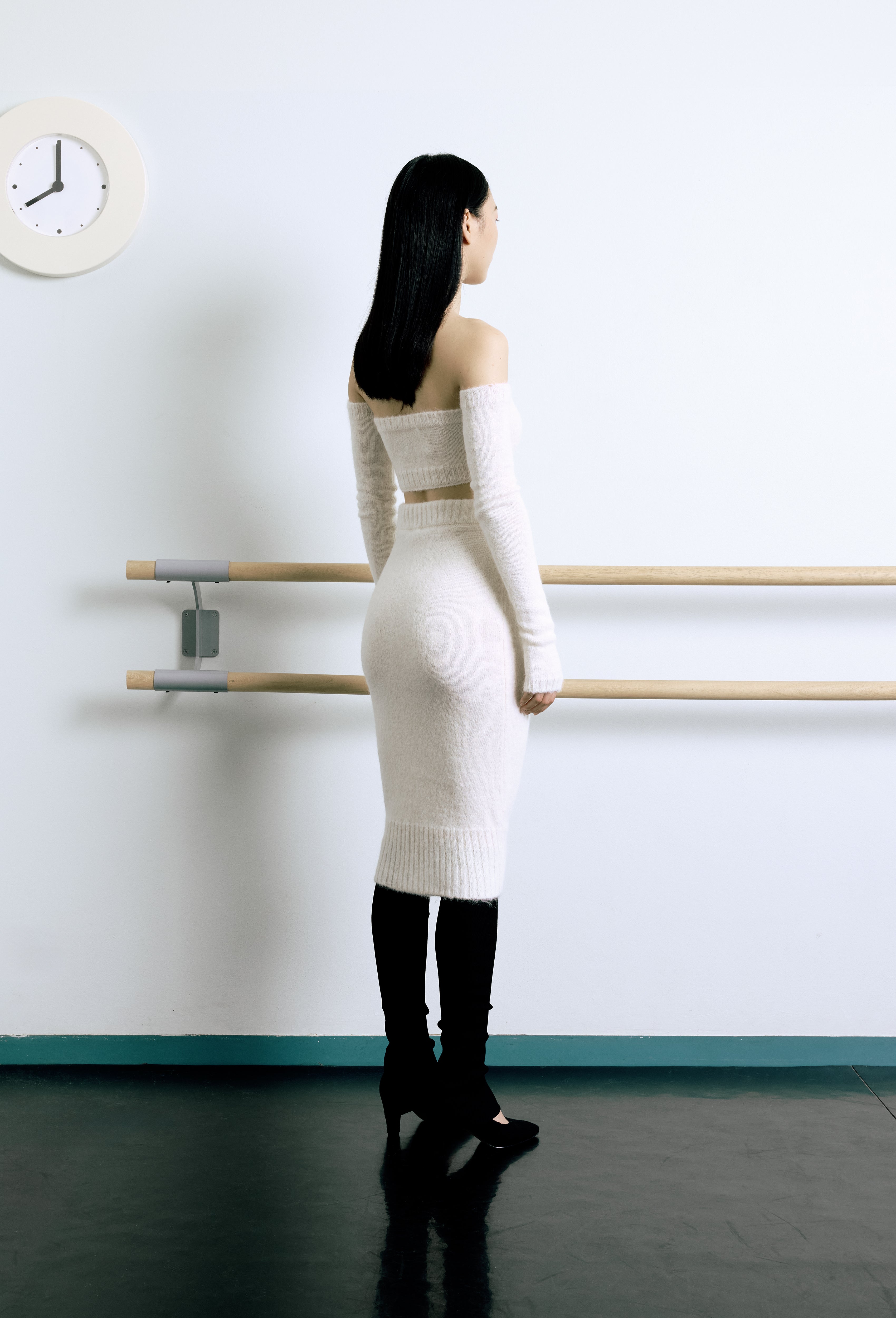 Knit Intarsia Alpaca Bandeau Top in Calla white